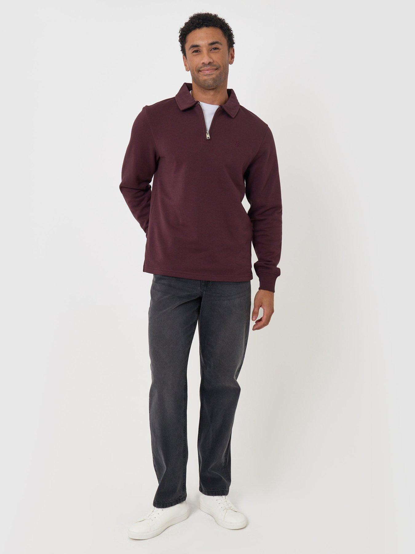Image 3 of 4 of Threadbare Mens Quarter Zip Soft Fleece Polo Shirt - Red