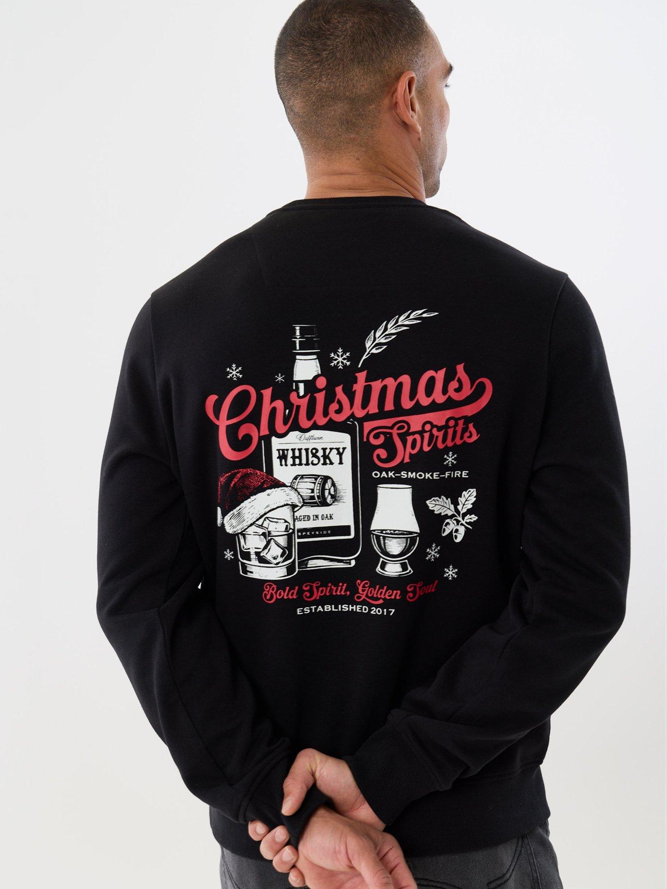 Image 1 of 5 of Threadbare Mens Xmas Fleece Crew Happy Holiday - Black
