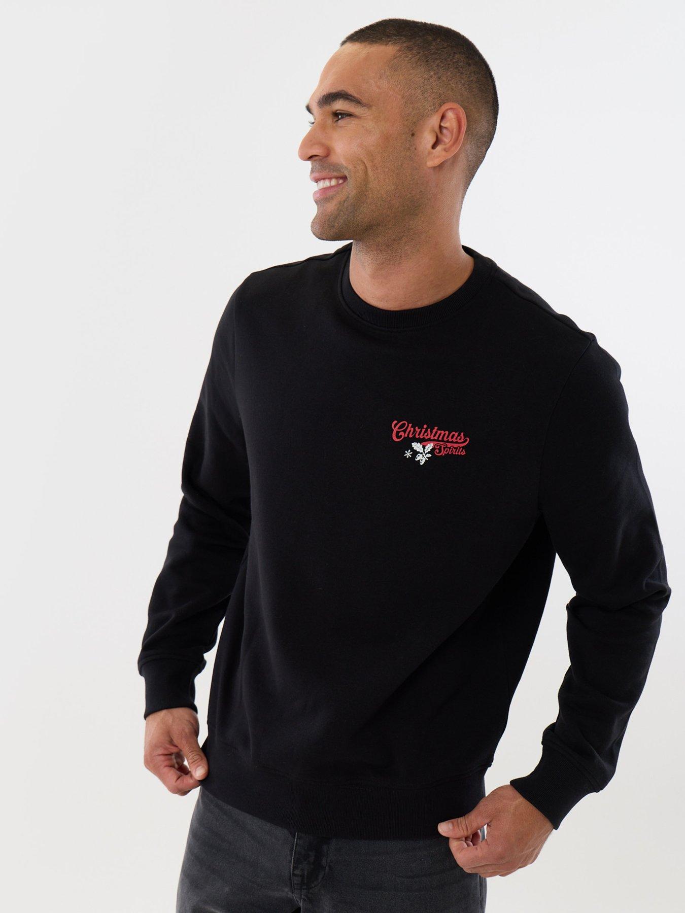 Image 2 of 5 of Threadbare Mens Xmas Fleece Crew Happy Holiday - Black