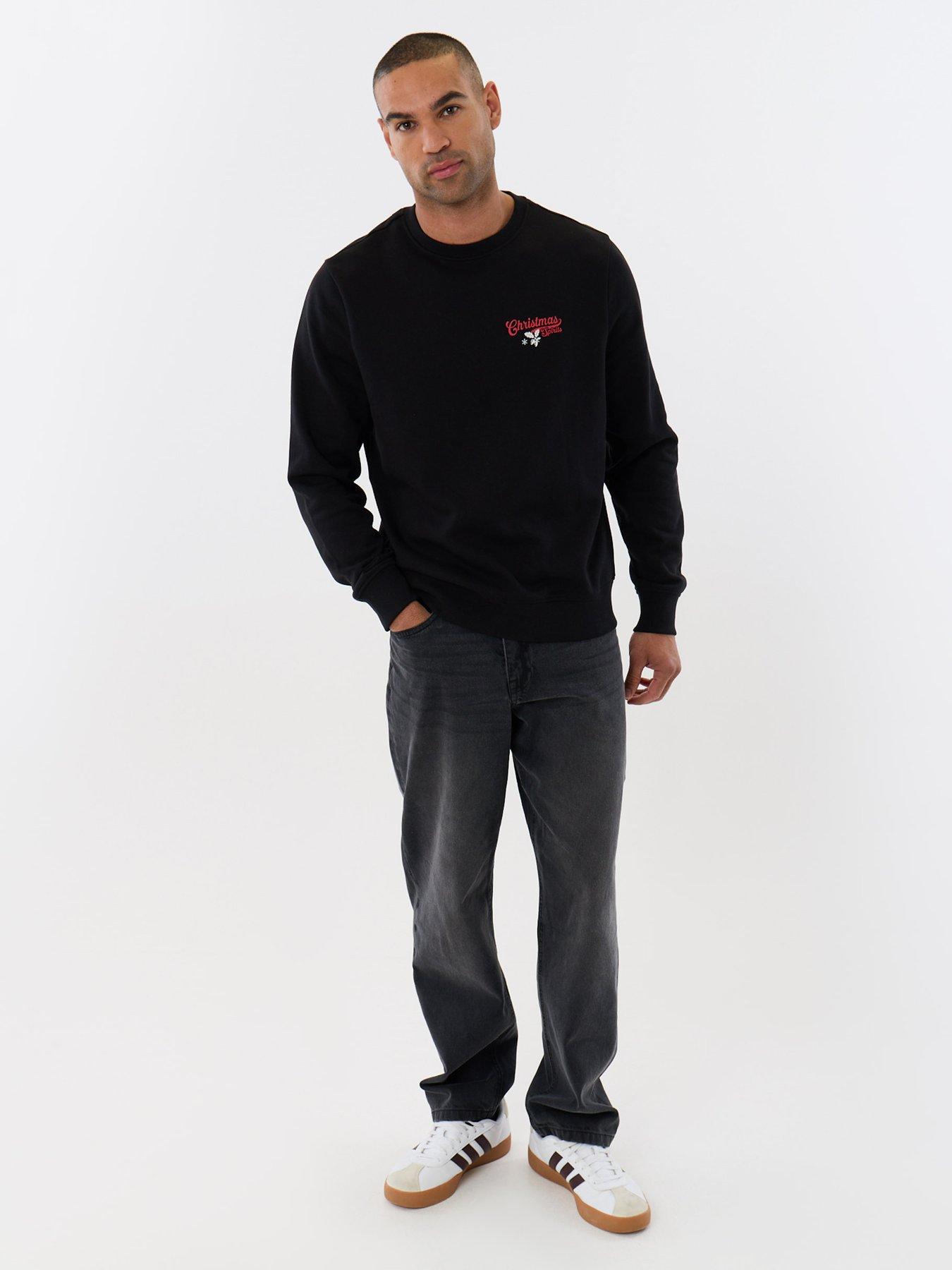 Image 3 of 5 of Threadbare Mens Xmas Fleece Crew Happy Holiday - Black