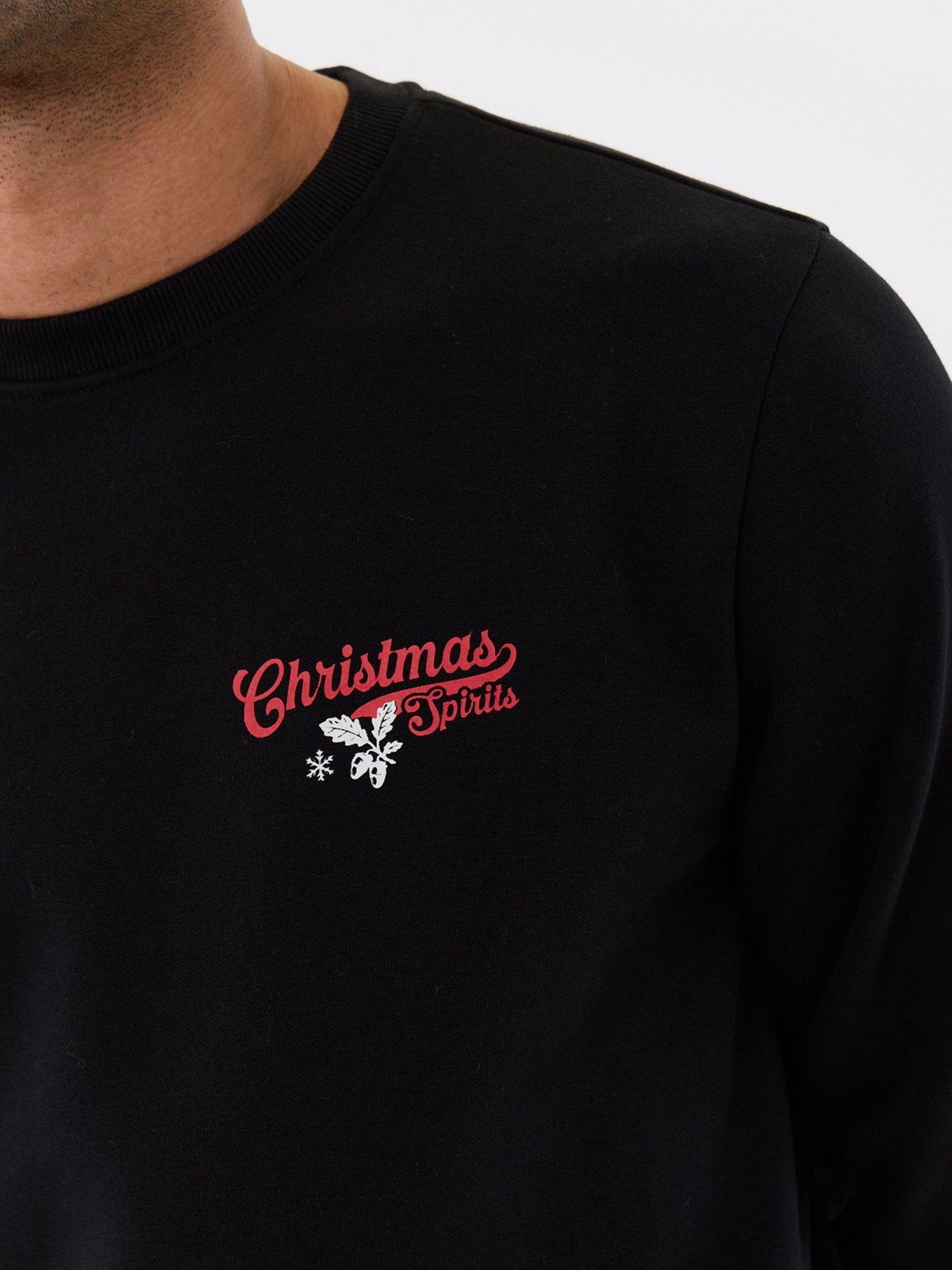 Image 4 of 5 of Threadbare Mens Xmas Fleece Crew Happy Holiday - Black