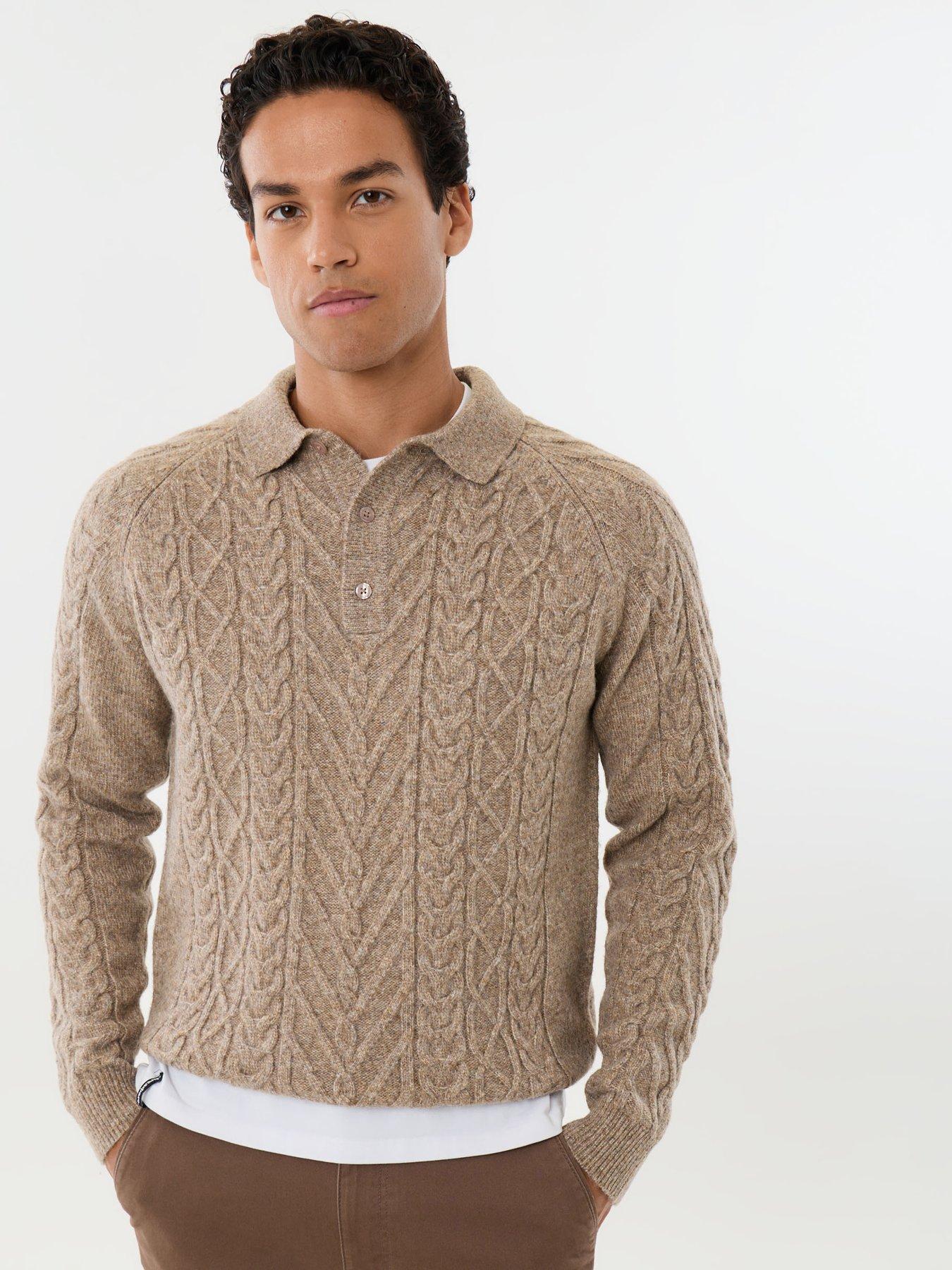 Image 1 of 5 of Threadbare Mens Knitted L/Slv Button Polo Arklay - Taupe Marl 7gg
