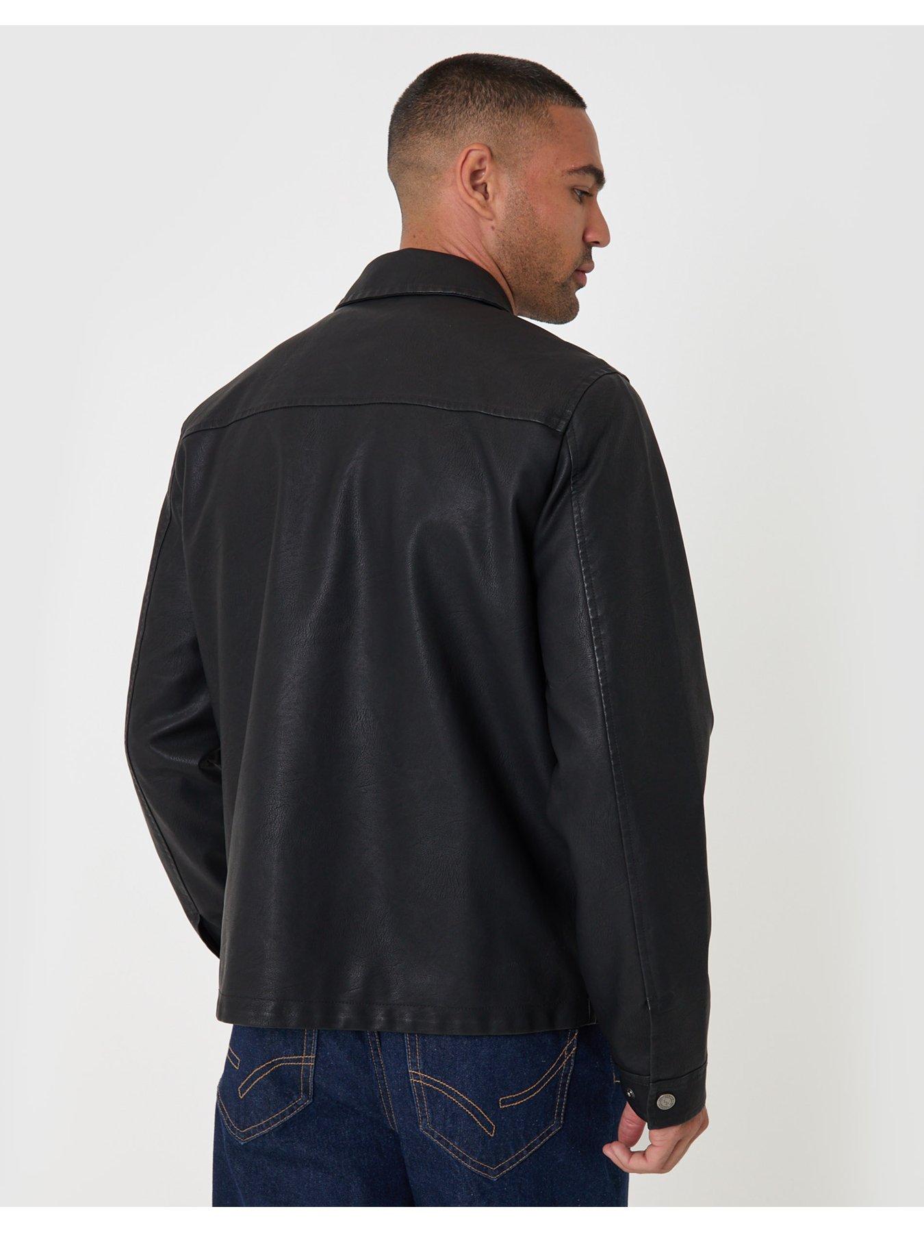 Image 2 of 7 of Threadbare Mens Collared Zip Front Faux Leather Jacket - Black