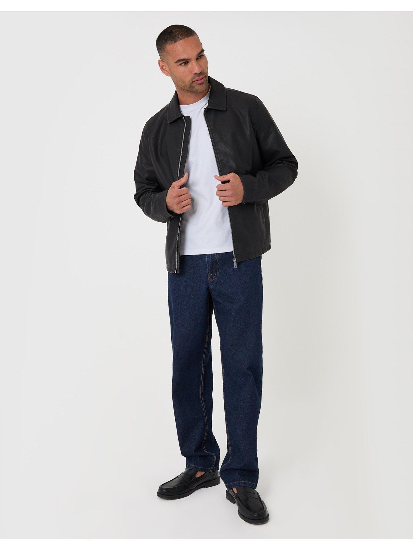 Image 3 of 7 of Threadbare Mens Collared Zip Front Faux Leather Jacket - Black