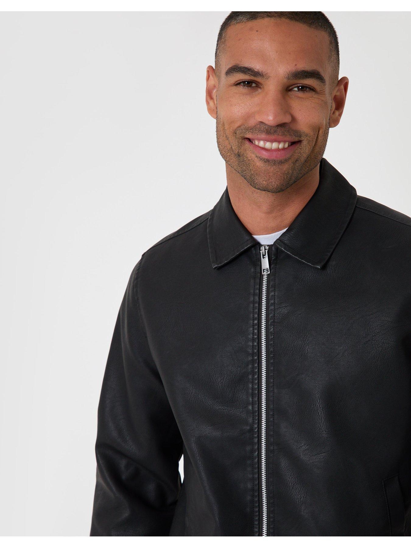 Image 4 of 7 of Threadbare Mens Collared Zip Front Faux Leather Jacket - Black