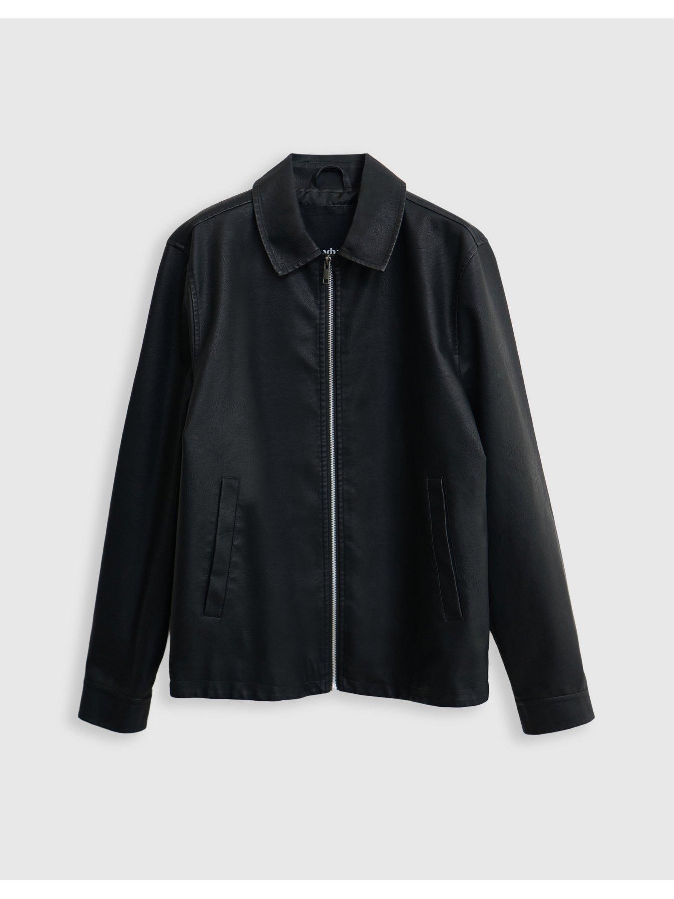 Image 7 of 7 of Threadbare Mens Collared Zip Front Faux Leather Jacket - Black
