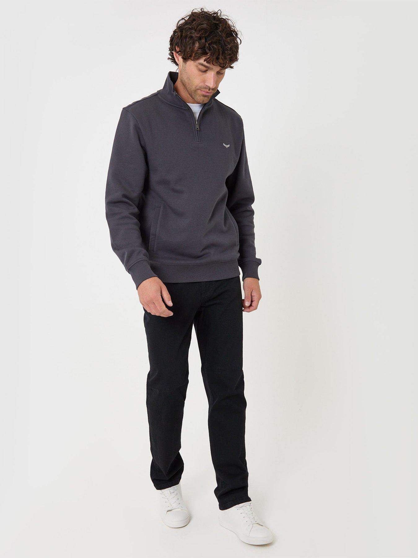Image 3 of 4 of Threadbare Mens Quarter-Zip Funnel Neck Fleece Jumper - Charcoal