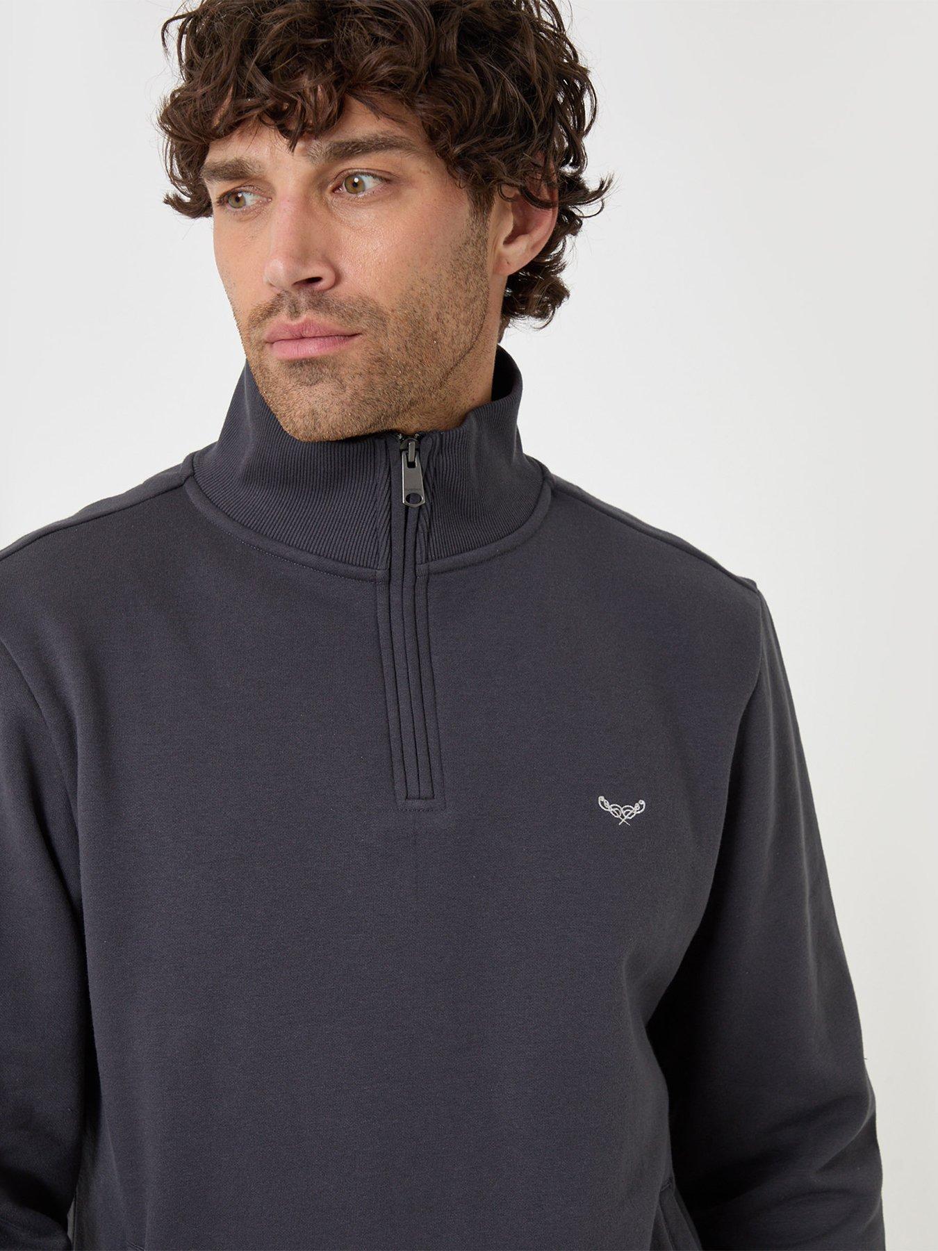 Image 4 of 4 of Threadbare Mens Quarter-Zip Funnel Neck Fleece Jumper - Charcoal