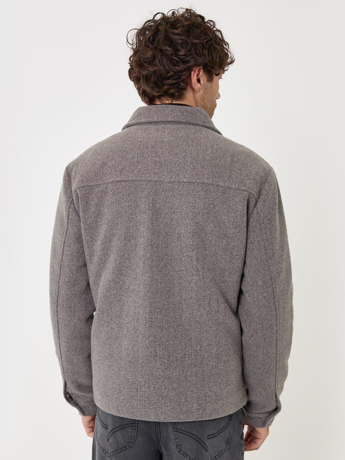 Image 2 of 4 of Threadbare Mens Faux Wool Lightweight Collared Jacket - Grey