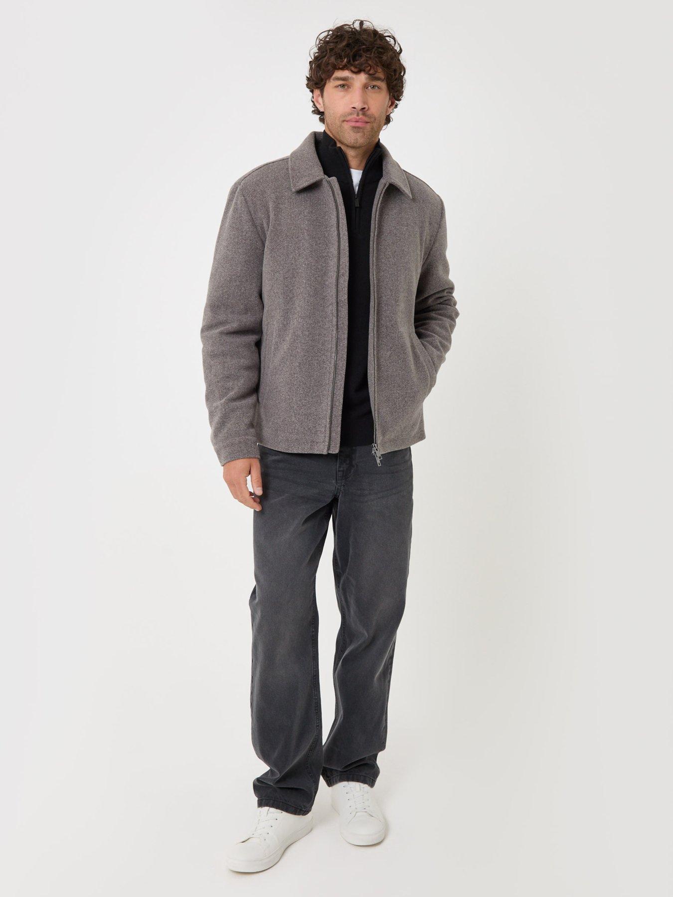 Image 3 of 4 of Threadbare Mens Faux Wool Lightweight Collared Jacket - Grey