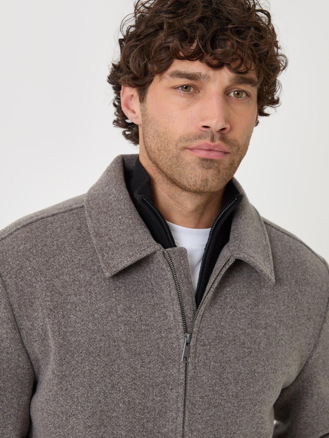Image 4 of 4 of Threadbare Mens Faux Wool Lightweight Collared Jacket - Grey