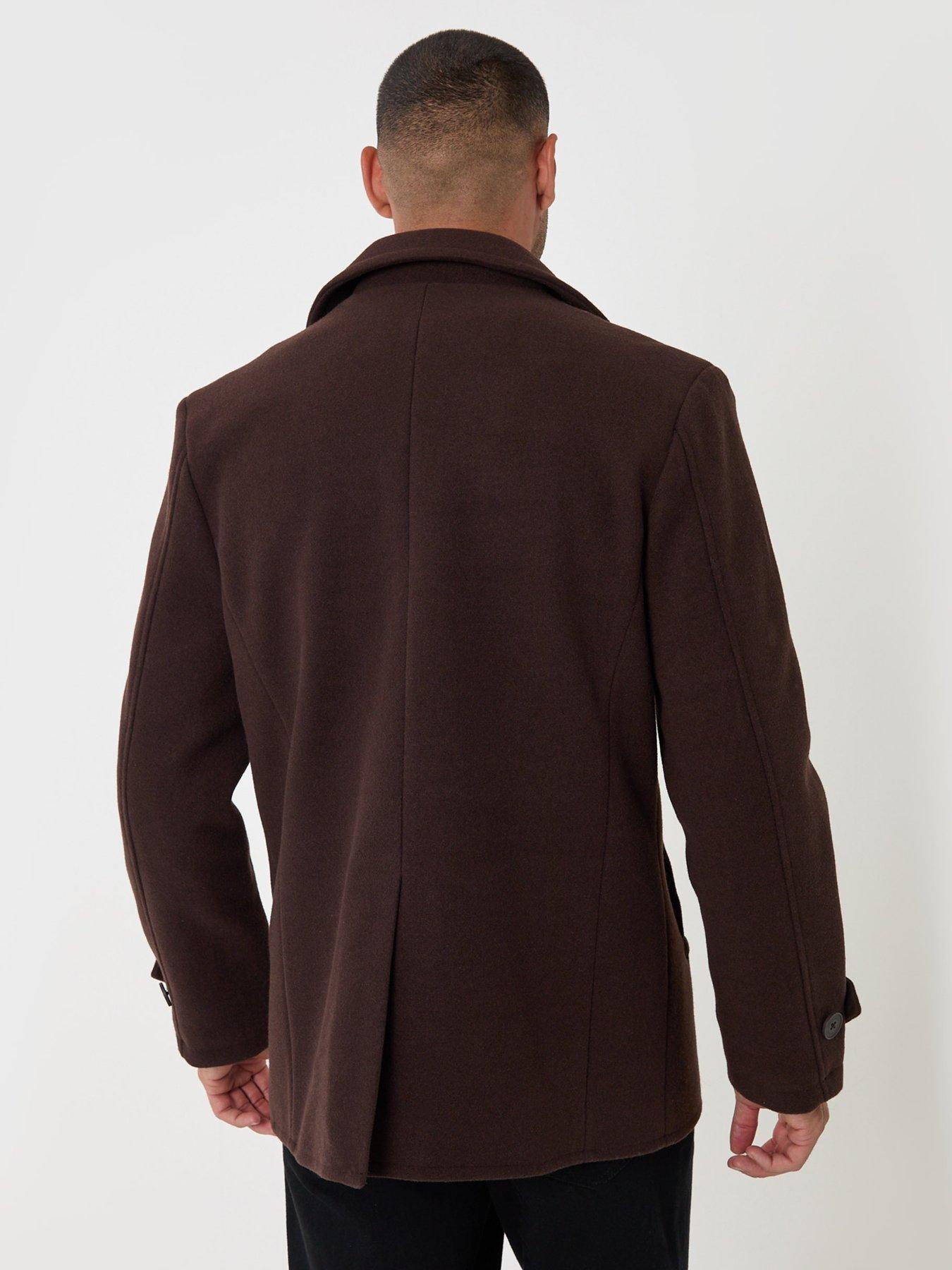 Image 2 of 5 of Threadbare Faux Wool Double Breasted Short Trench Coat In Chocolate Brown