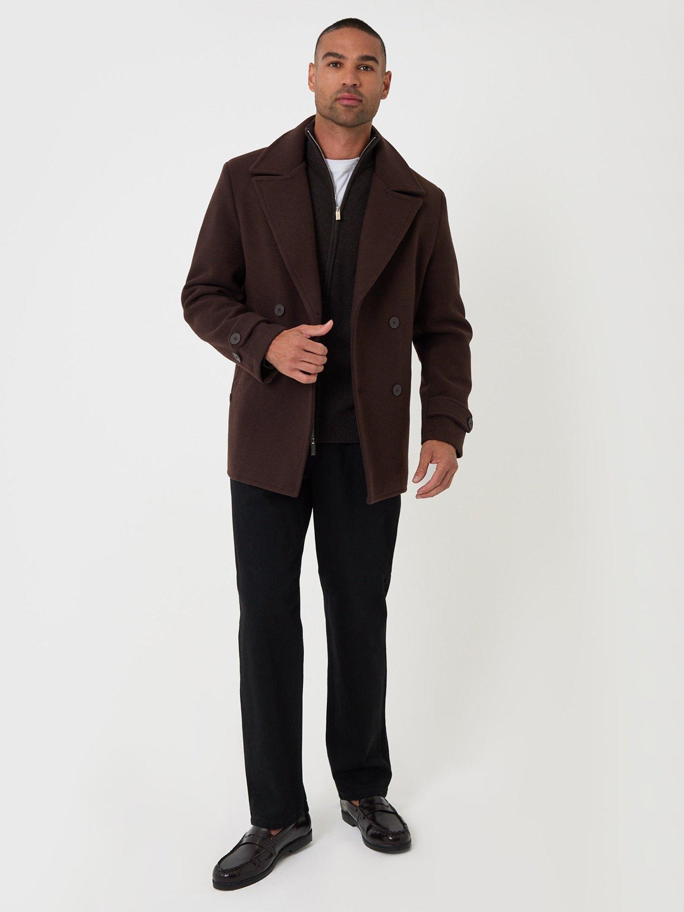 Image 3 of 5 of Threadbare Faux Wool Double Breasted Short Trench Coat In Chocolate Brown