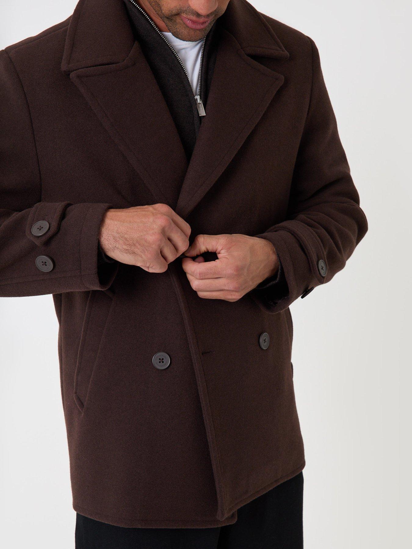 Image 4 of 5 of Threadbare Faux Wool Double Breasted Short Trench Coat In Chocolate Brown
