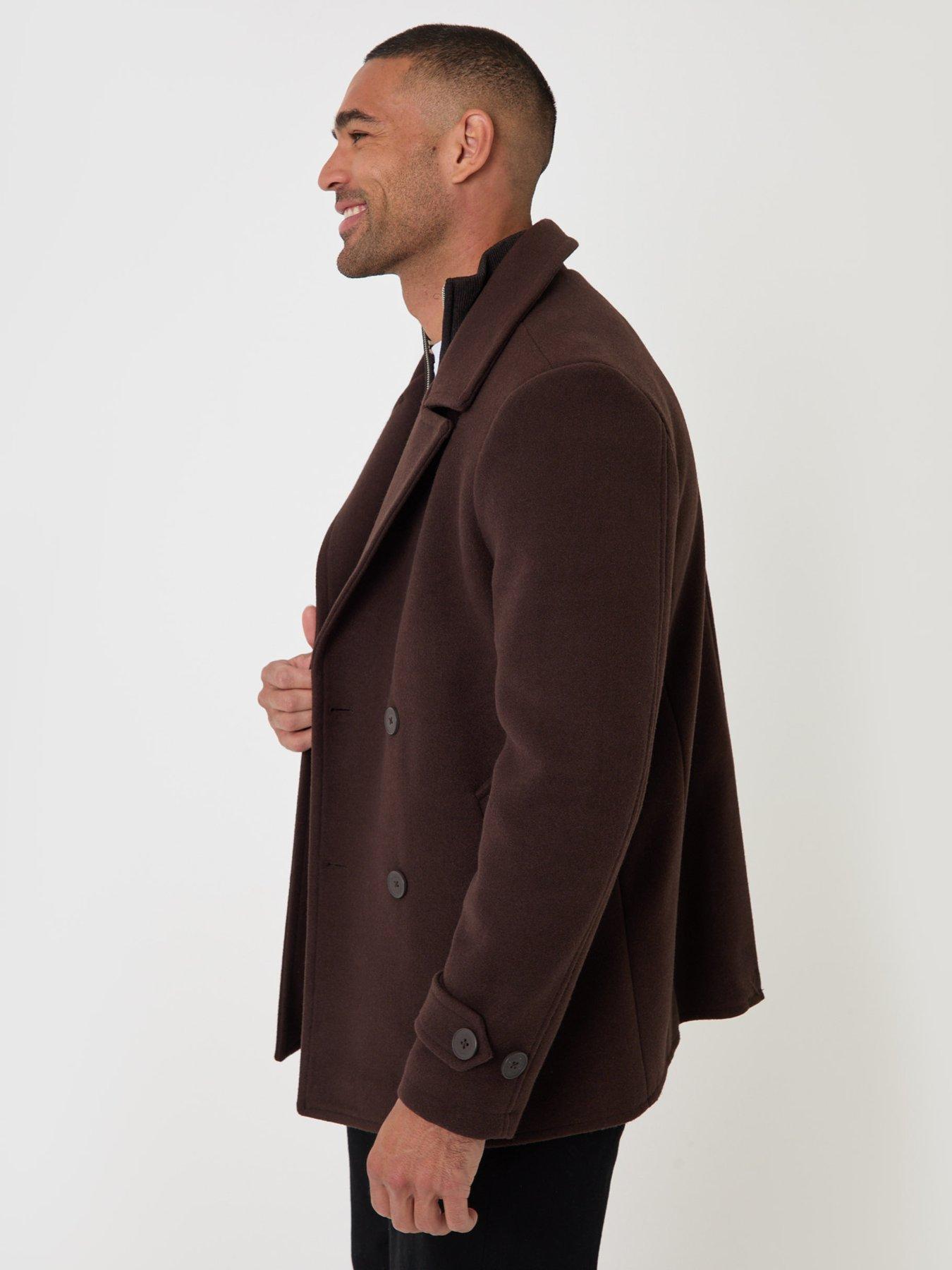 Image 5 of 5 of Threadbare Faux Wool Double Breasted Short Trench Coat In Chocolate Brown