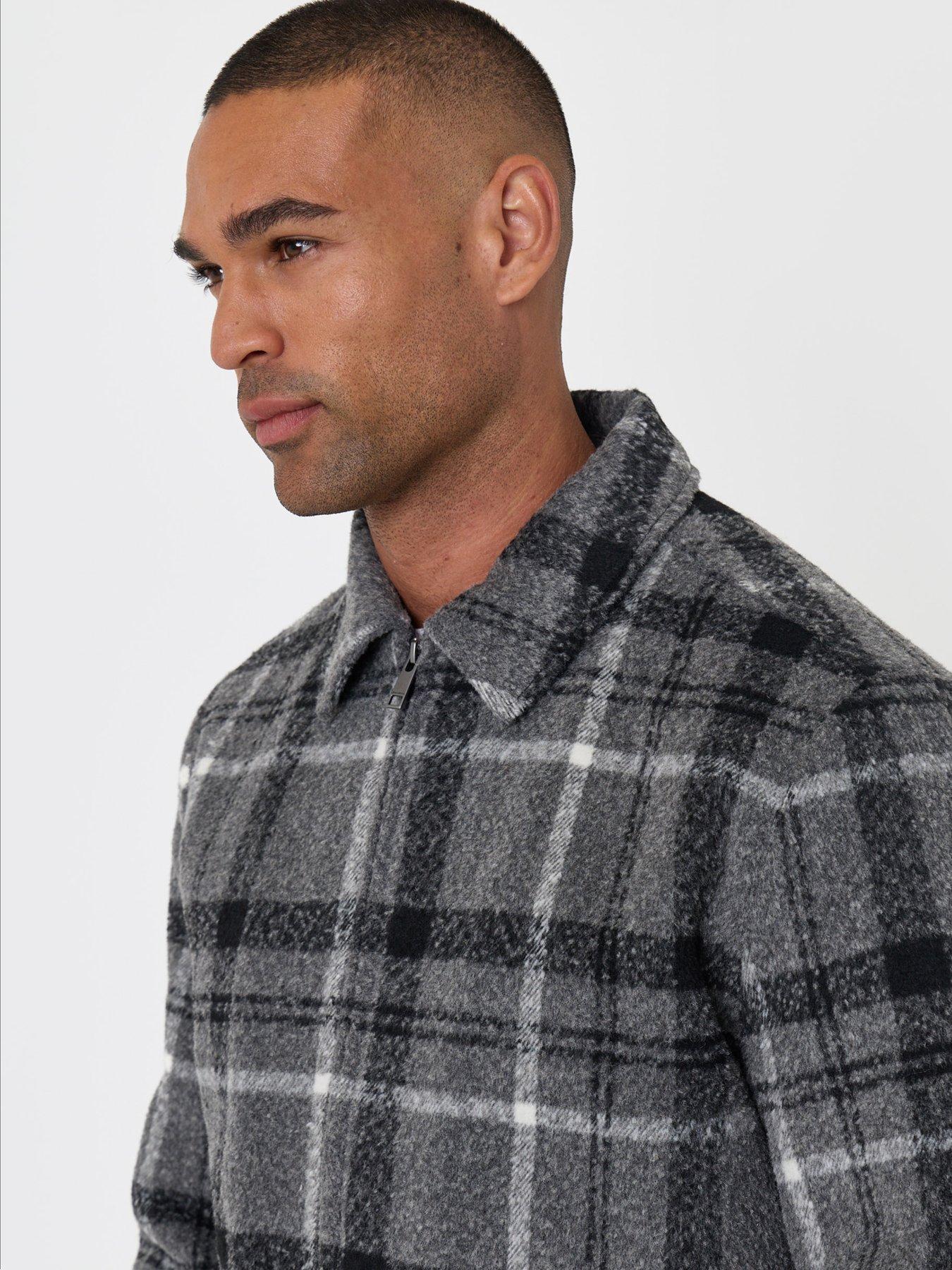 Image 4 of 5 of Threadbare Mens Orta Check Zip-Through Quilted Jacket - Black/Grey Check