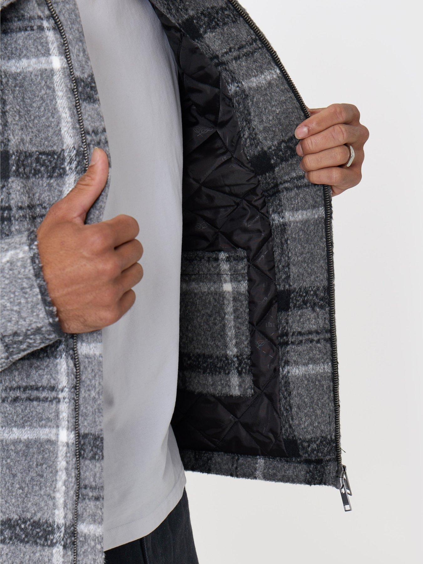 Image 5 of 5 of Threadbare Mens Orta Check Zip-Through Quilted Jacket - Black/Grey Check