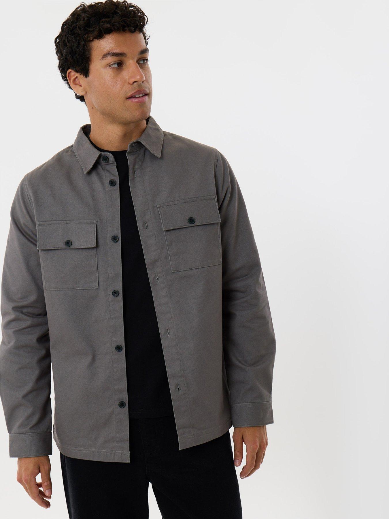 Image 1 of 5 of Threadbare Cotton Twill Flannel Lined Shacket In Slate Grey