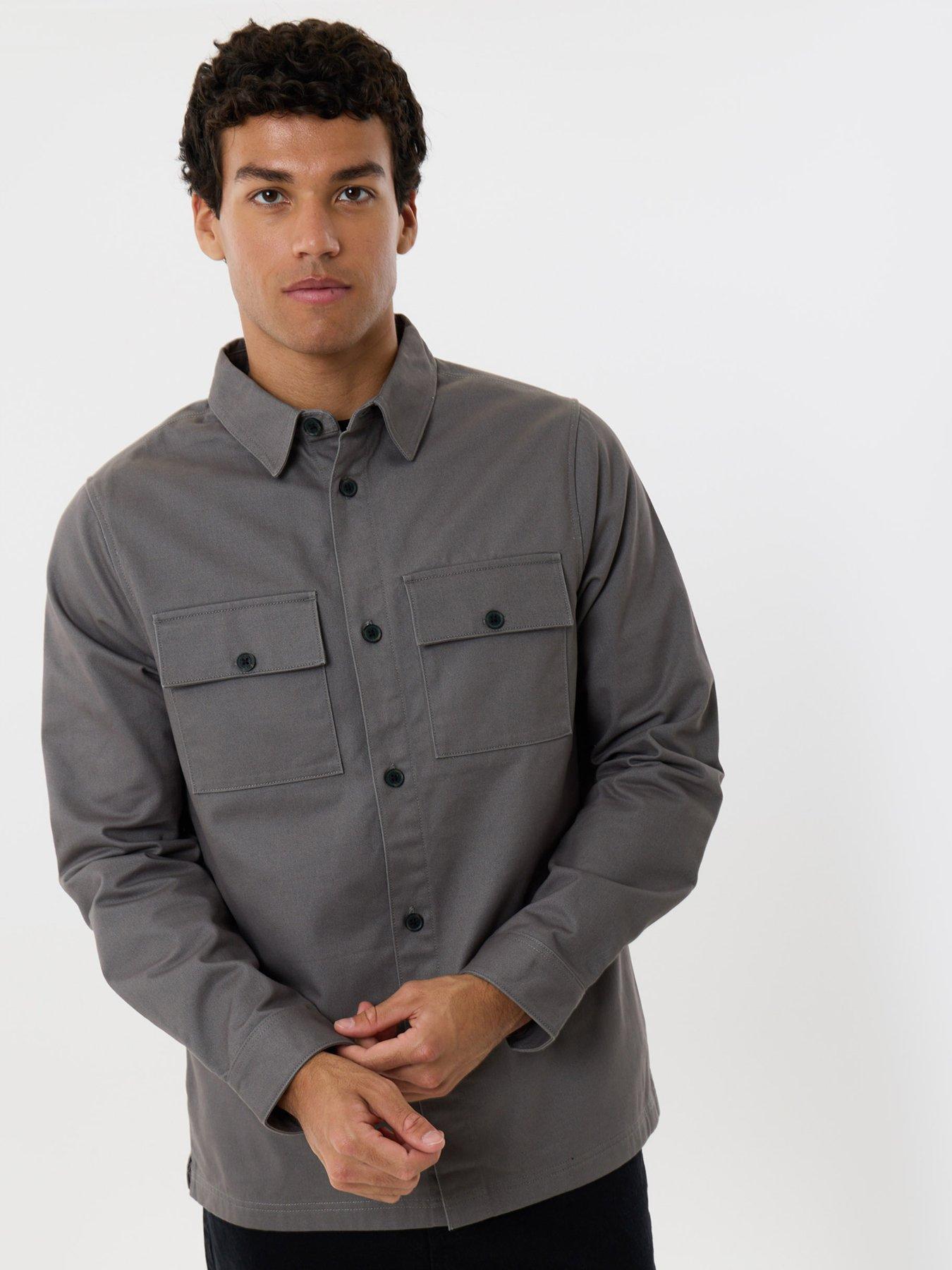 Image 4 of 5 of Threadbare Cotton Twill Flannel Lined Shacket In Slate Grey