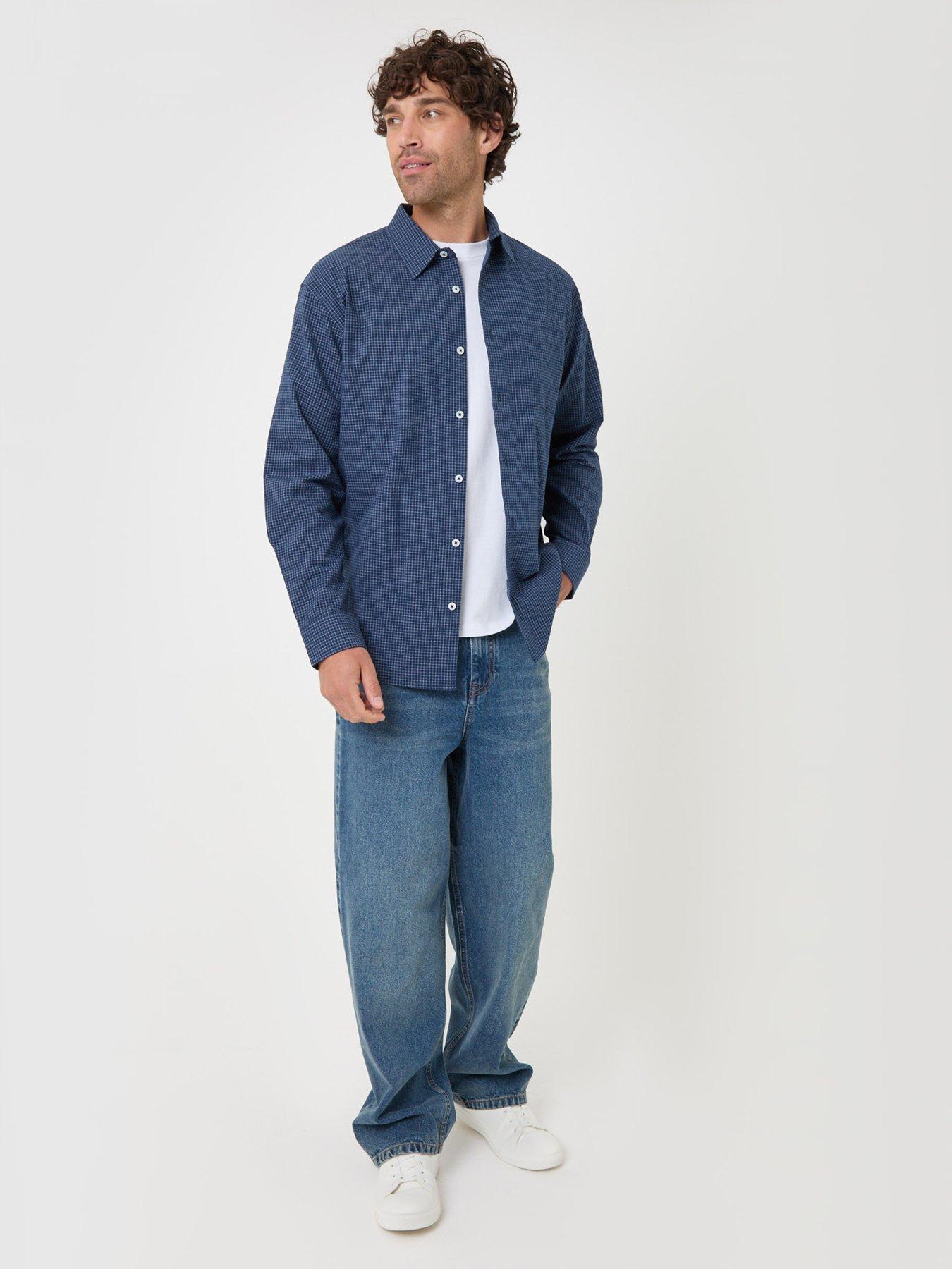 Image 3 of 5 of Threadbare Mens Kooks Fine Check Button-Through Long Sleeve Shirt - Navy