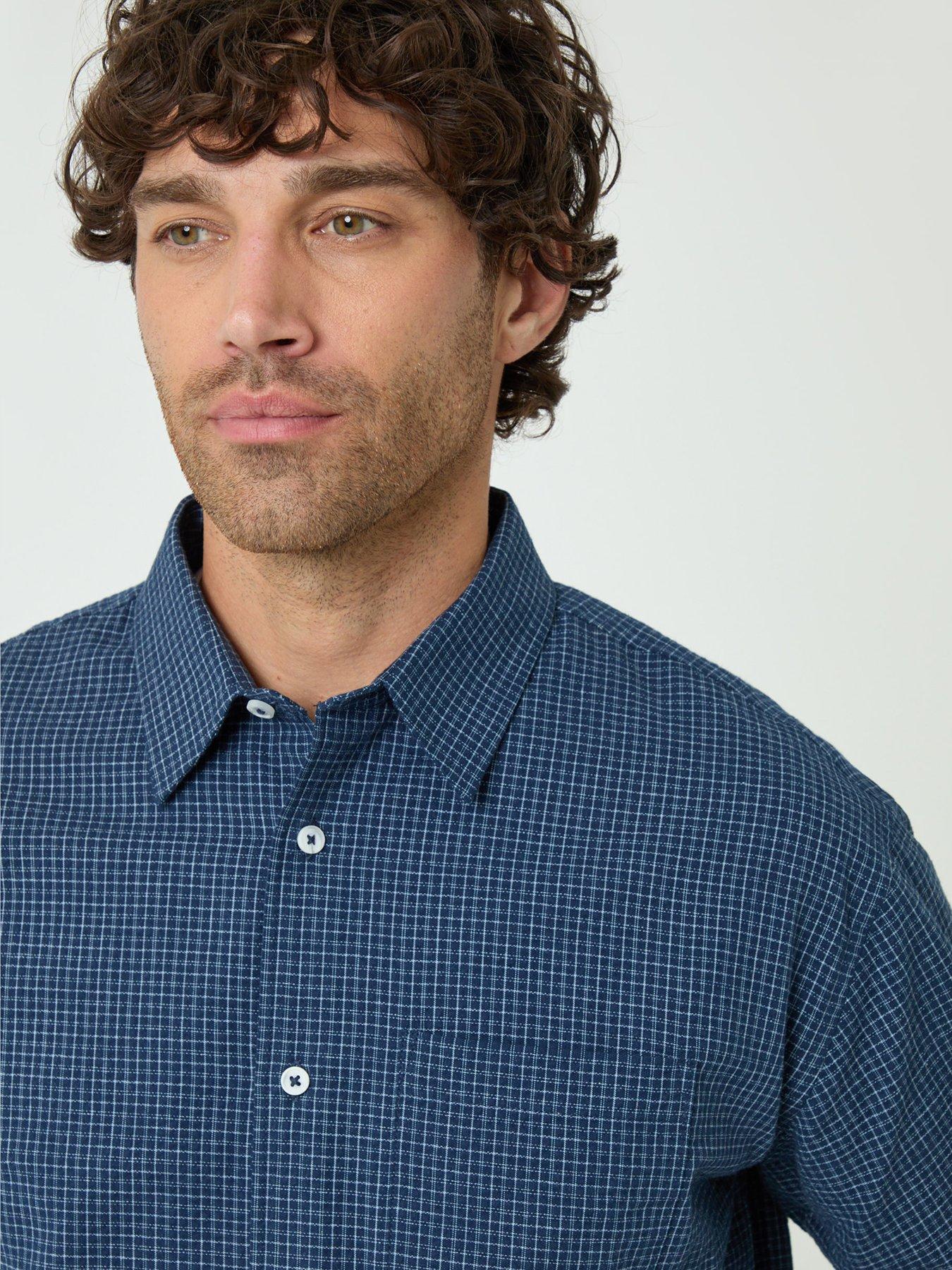 Image 4 of 5 of Threadbare Mens Kooks Fine Check Button-Through Long Sleeve Shirt - Navy