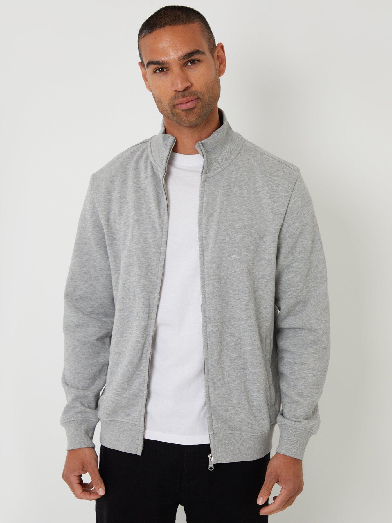 Image 1 of 4 of Threadbare Mens Zip-Through Funnel Neck Fleece Jacket - Light Grey Marl