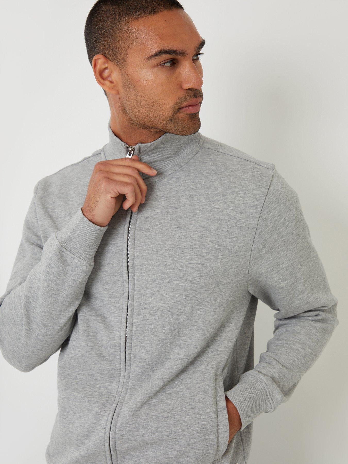 Image 4 of 4 of Threadbare Mens Zip-Through Funnel Neck Fleece Jacket - Light Grey Marl