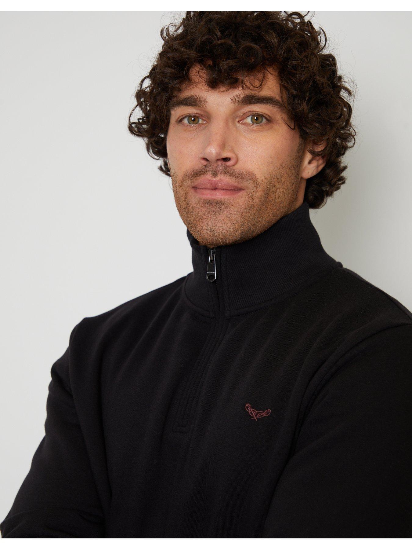 Image 4 of 5 of Threadbare Cotton Rich Quarter Zip Sweatshirt In Black