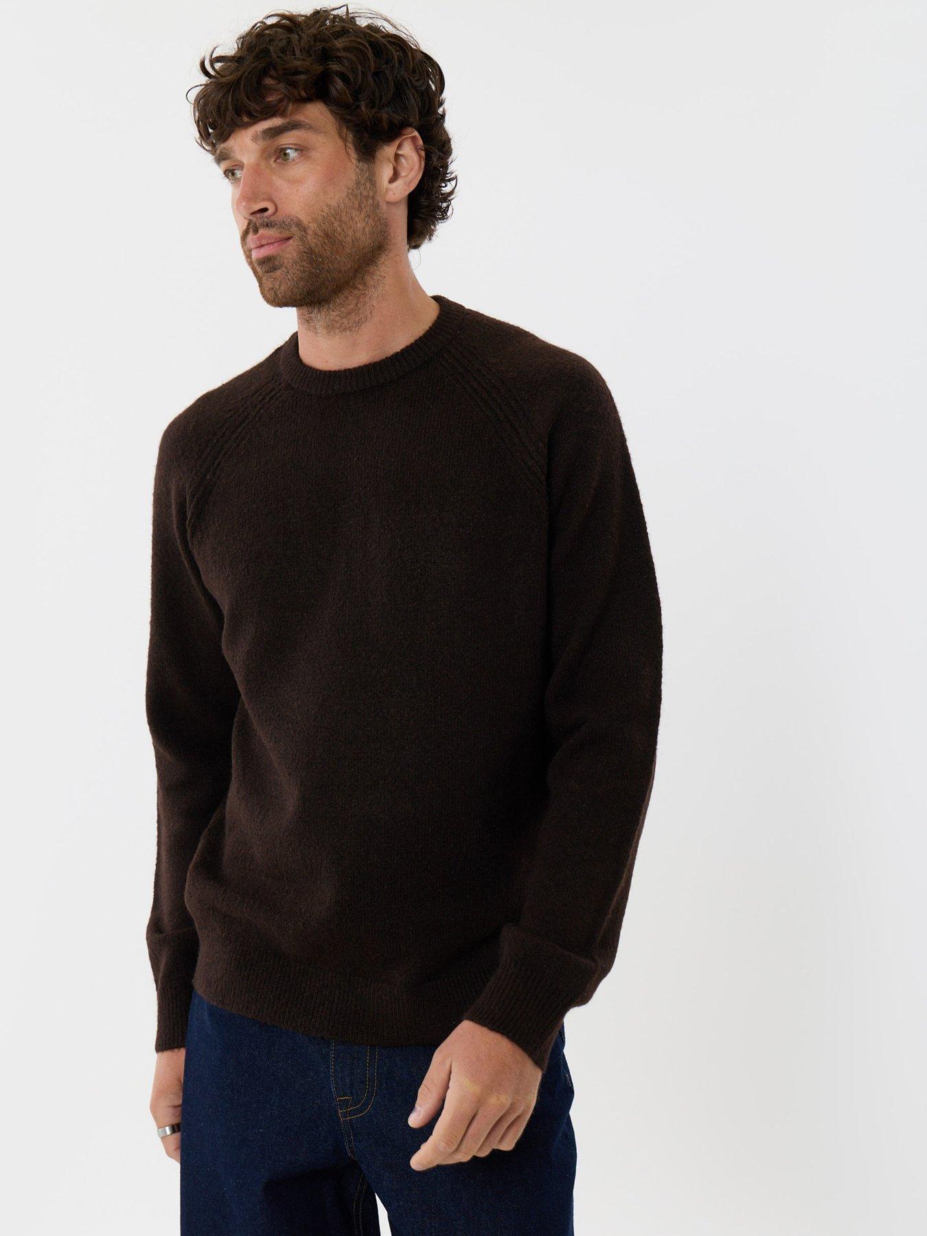 Image 1 of 5 of Threadbare Mens Raglan Crew Neck Ribbed Knit Jumper - Brown