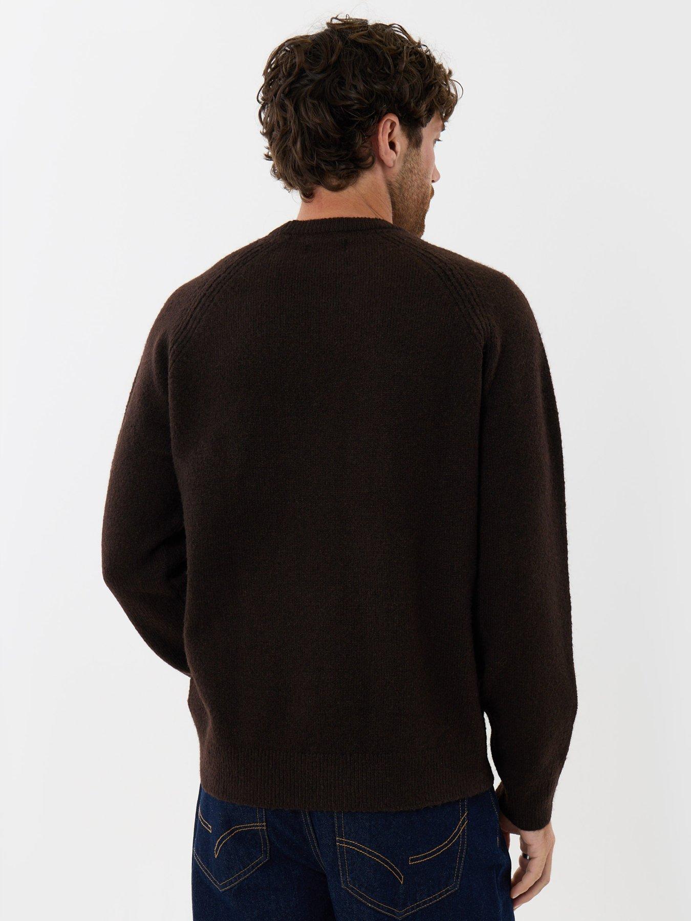 Image 2 of 5 of Threadbare Mens Raglan Crew Neck Ribbed Knit Jumper - Brown