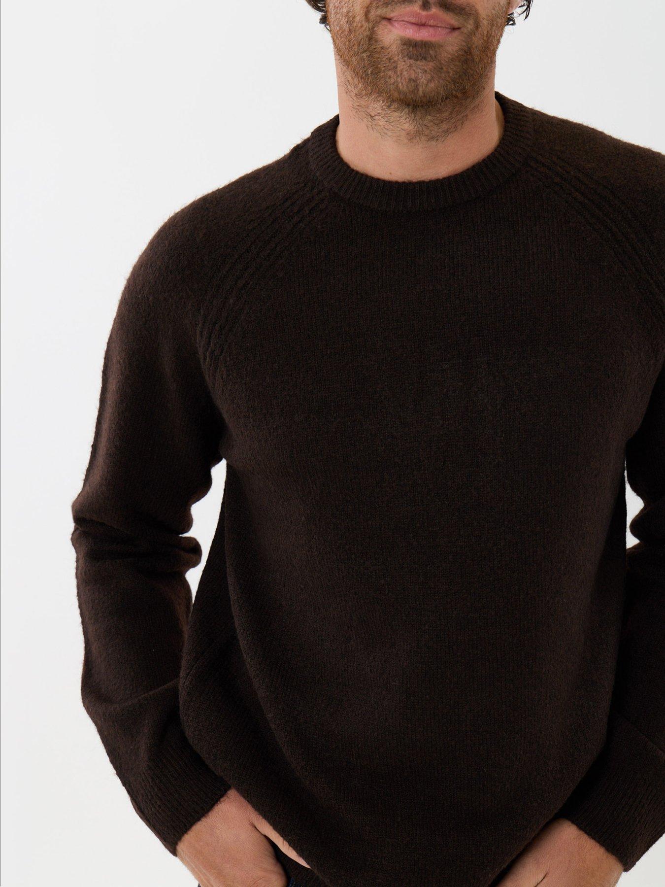 Image 4 of 5 of Threadbare Mens Raglan Crew Neck Ribbed Knit Jumper - Brown