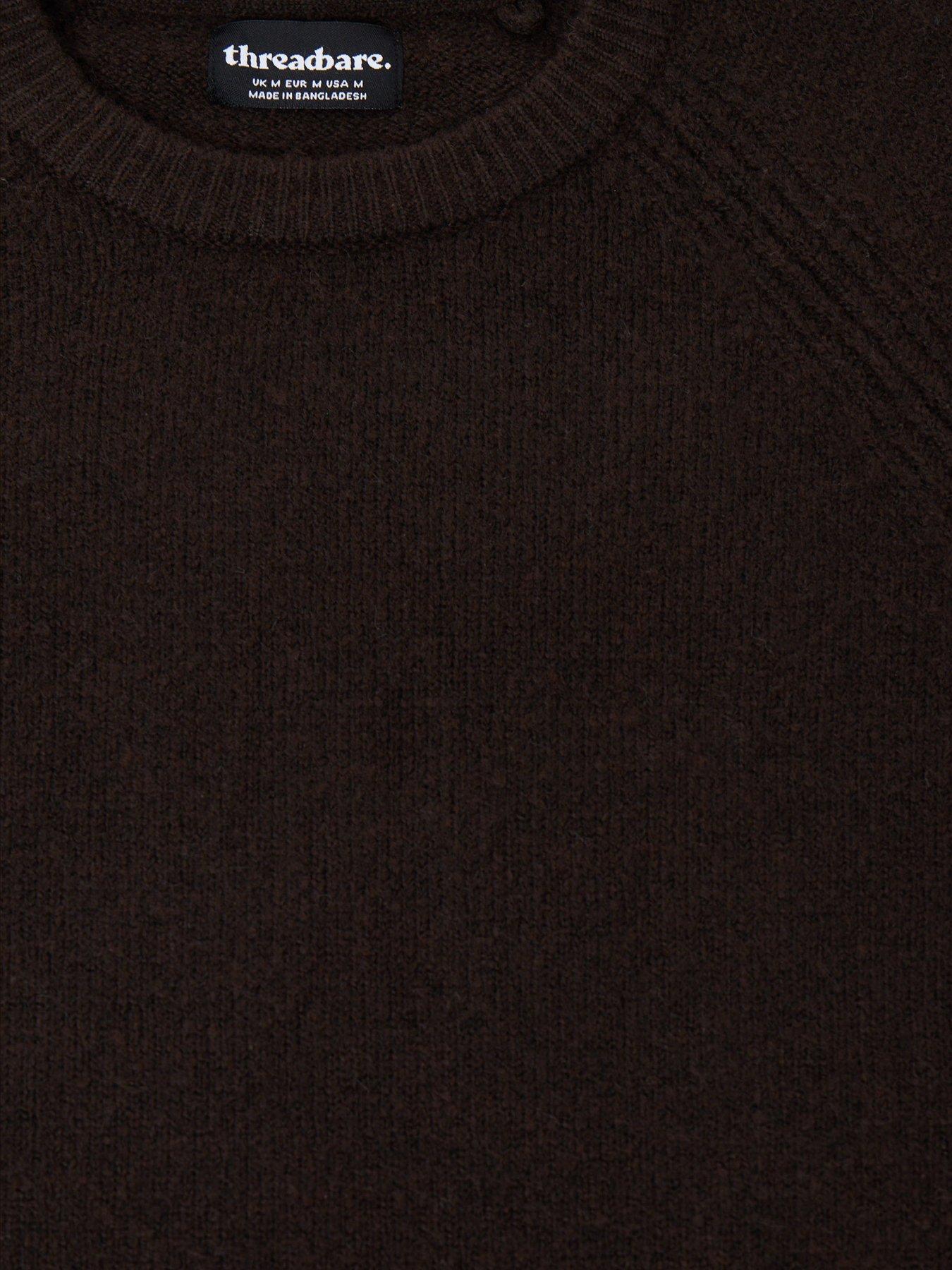 Image 5 of 5 of Threadbare Mens Raglan Crew Neck Ribbed Knit Jumper - Brown