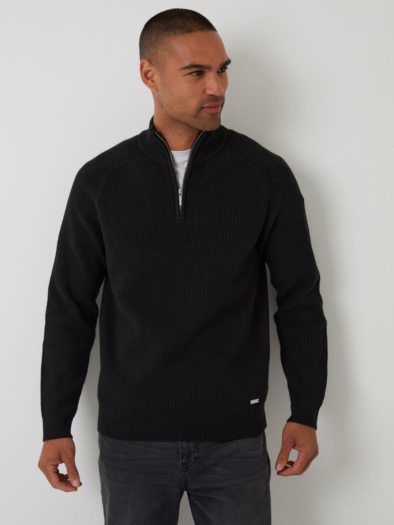 Image 1 of 4 of Threadbare Ribbed Funnel Neck Quarter Zip Jumper In Black