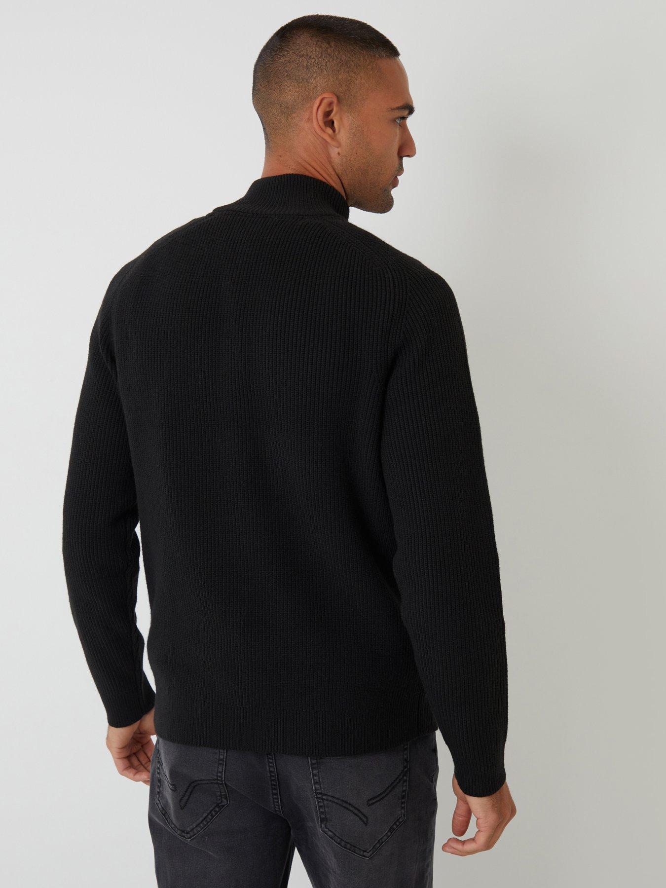 Image 2 of 4 of Threadbare Ribbed Funnel Neck Quarter Zip Jumper In Black