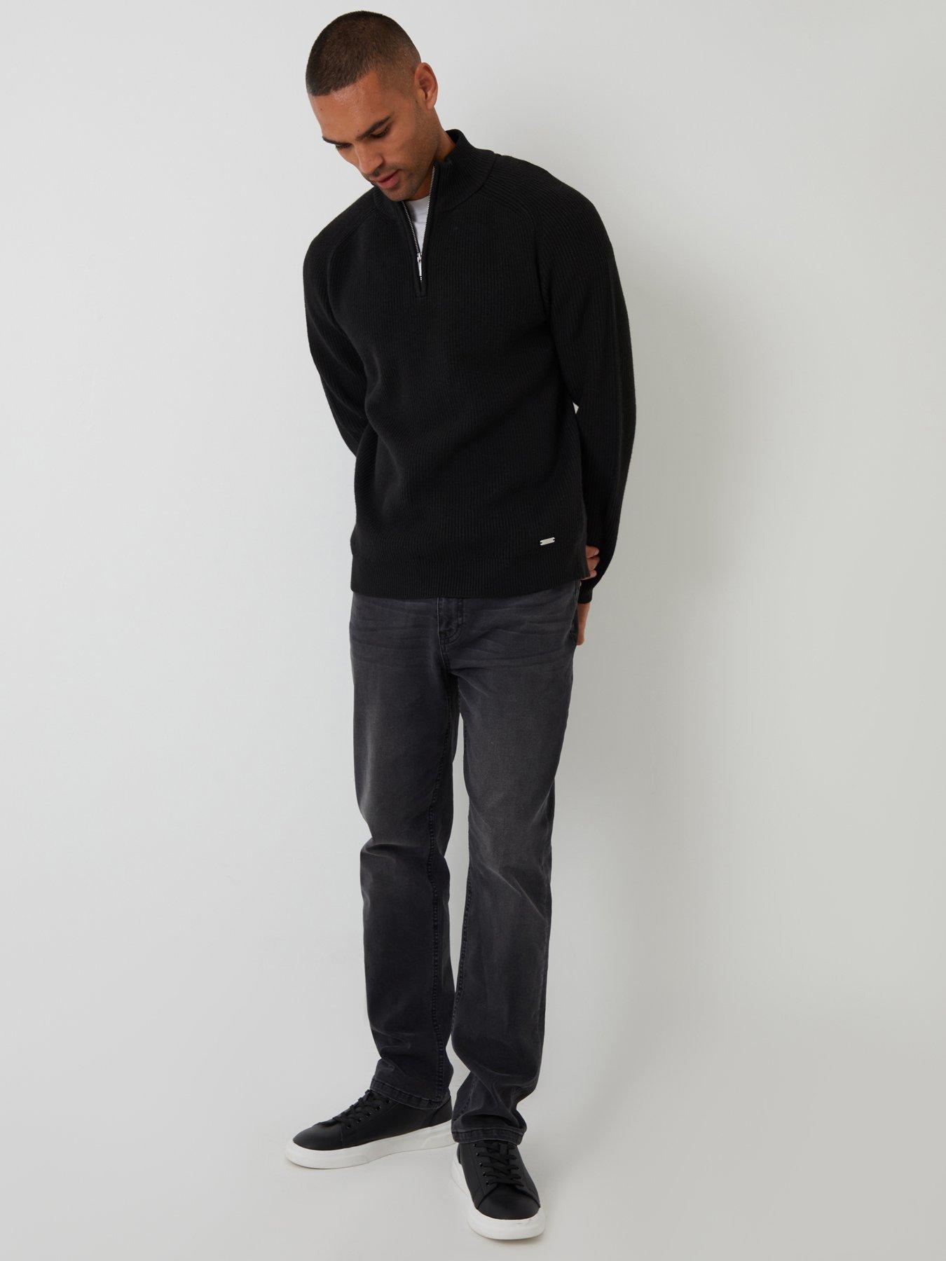 Image 3 of 4 of Threadbare Ribbed Funnel Neck Quarter Zip Jumper In Black