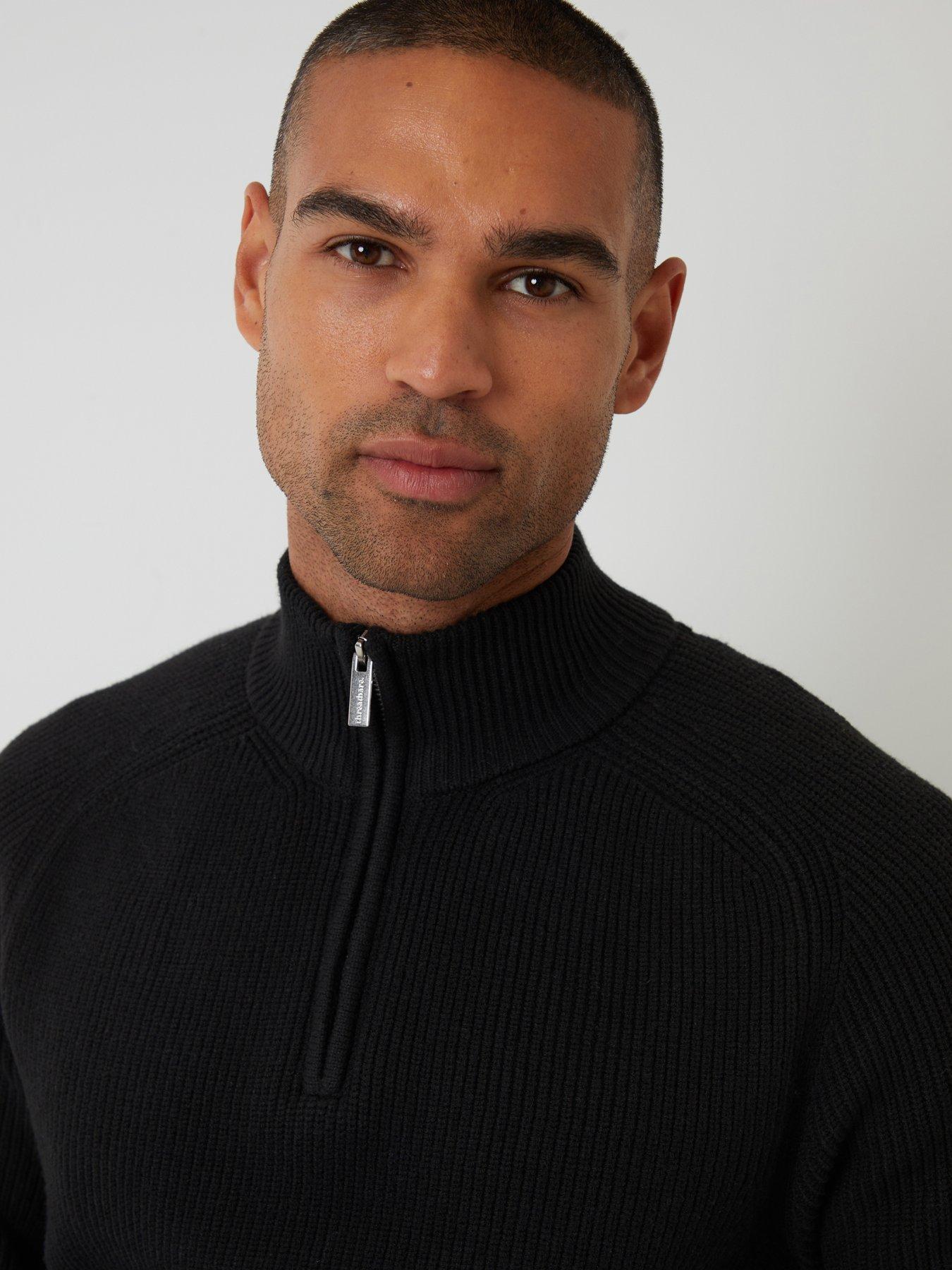 Image 4 of 4 of Threadbare Ribbed Funnel Neck Quarter Zip Jumper In Black