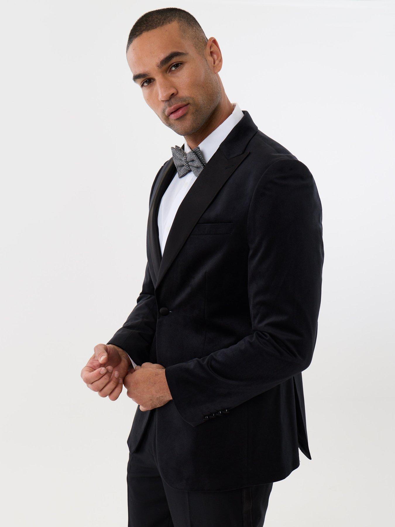 Image 1 of 7 of Threadbare Mens Satin Lapel Tailored Velvet Blazer - Black