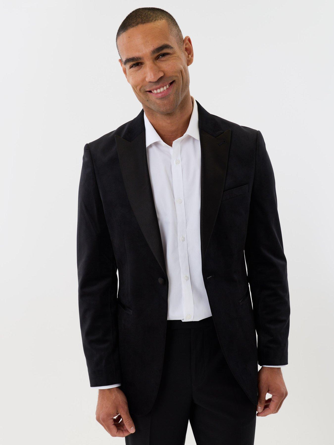 Image 2 of 7 of Threadbare Mens Satin Lapel Tailored Velvet Blazer - Black