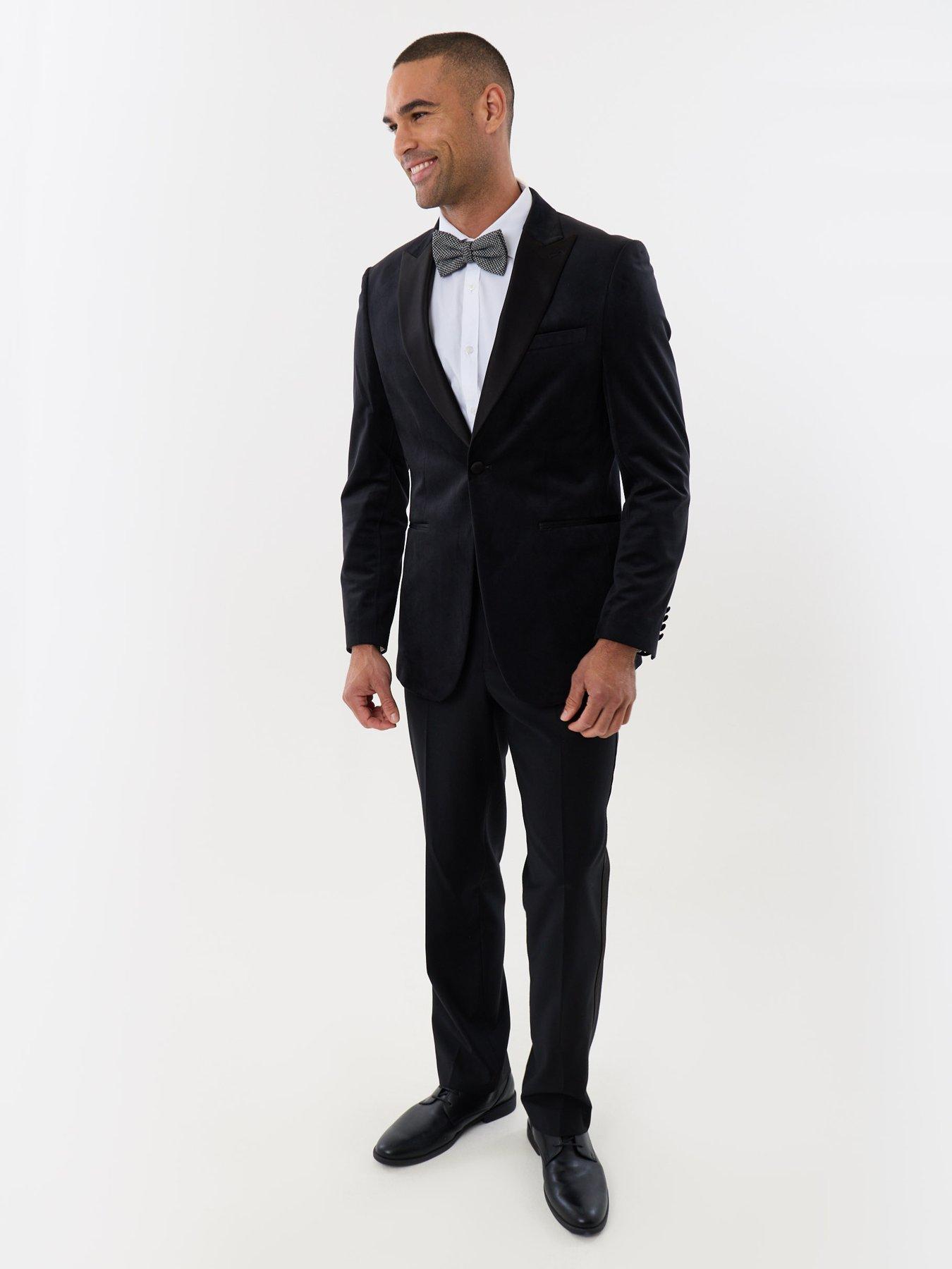 Image 3 of 7 of Threadbare Mens Satin Lapel Tailored Velvet Blazer - Black