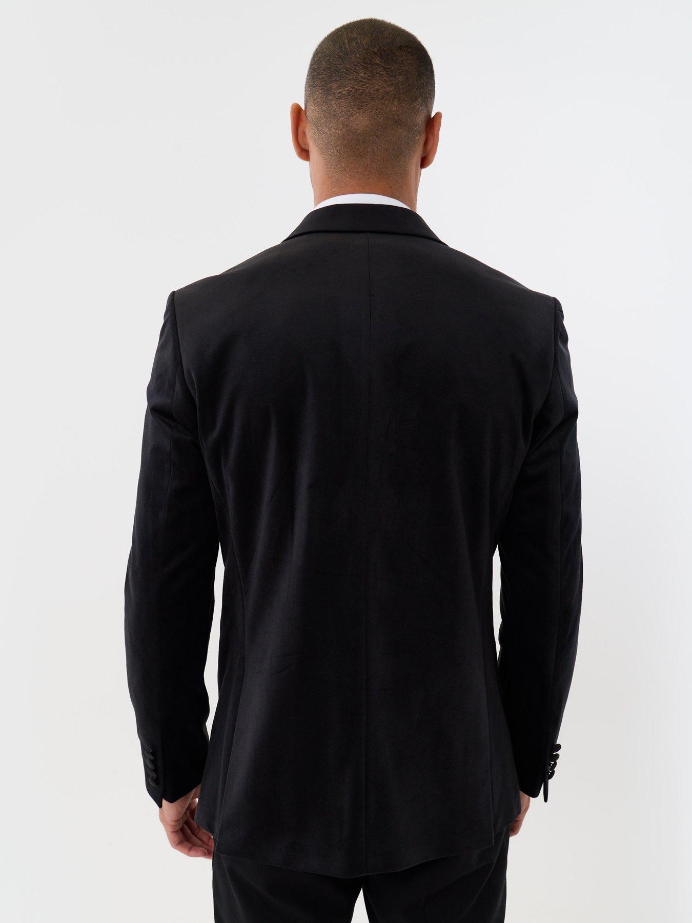 Image 4 of 7 of Threadbare Mens Satin Lapel Tailored Velvet Blazer - Black