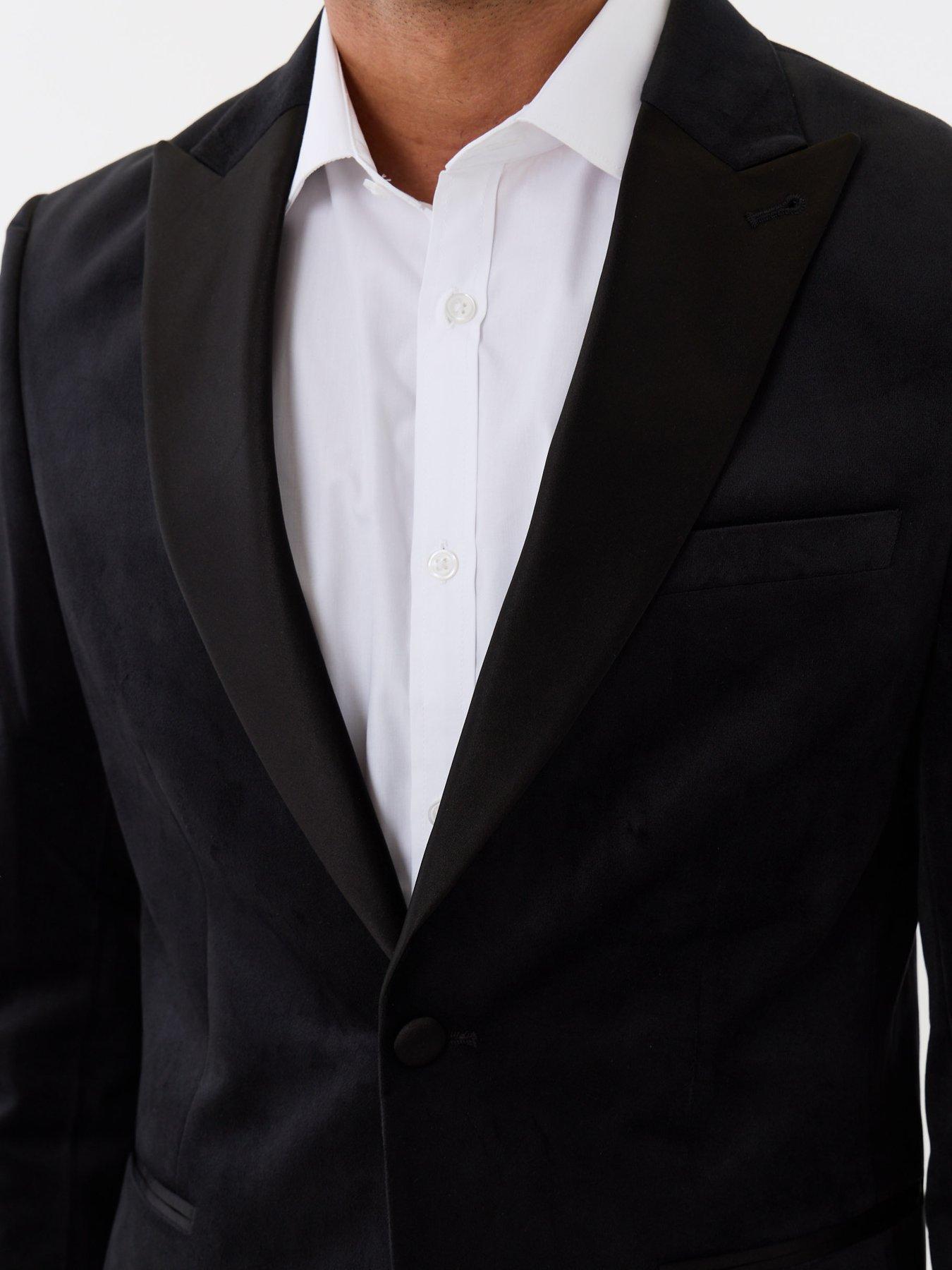 Image 5 of 7 of Threadbare Mens Satin Lapel Tailored Velvet Blazer - Black