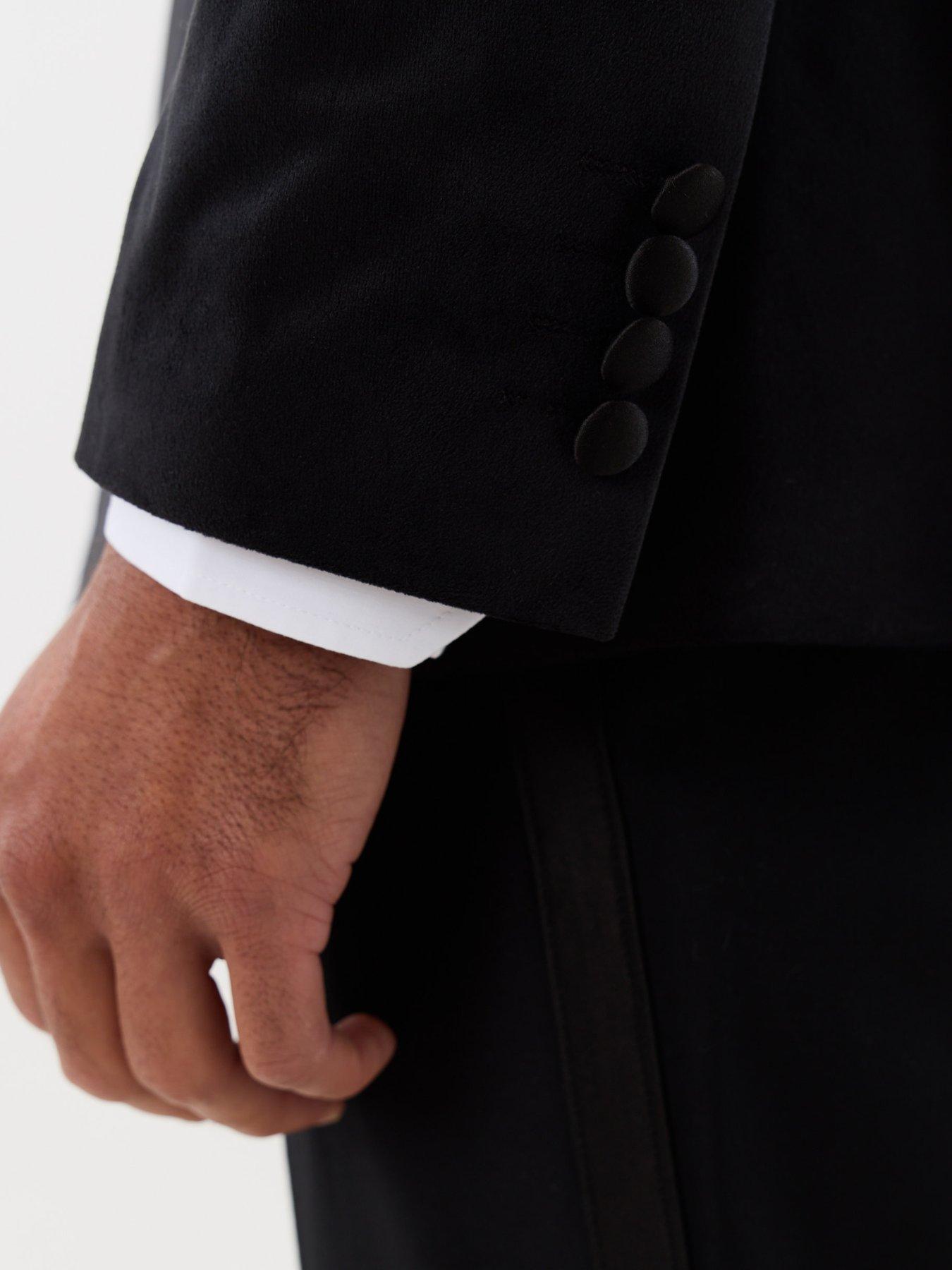 Image 6 of 7 of Threadbare Mens Satin Lapel Tailored Velvet Blazer - Black