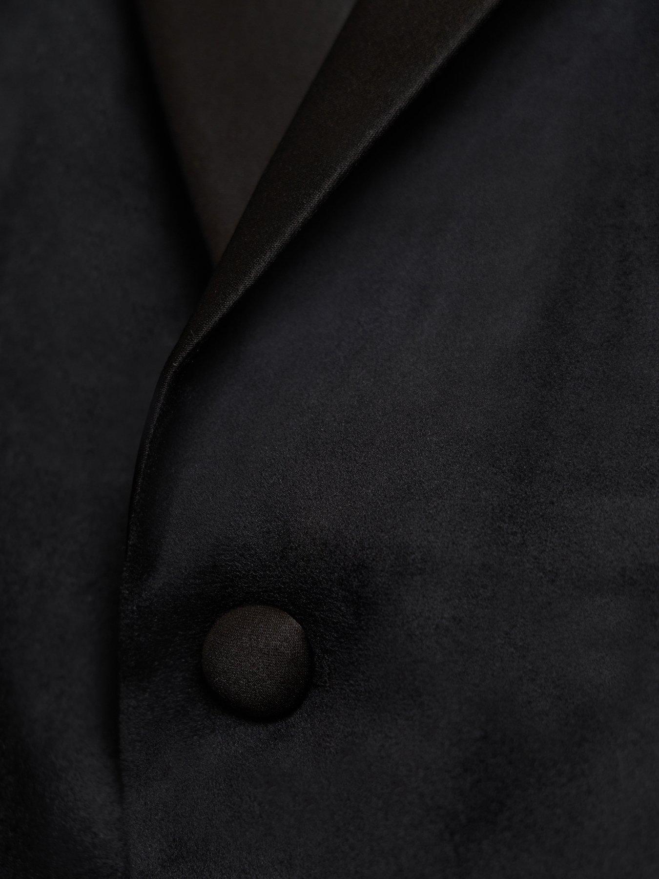 Image 7 of 7 of Threadbare Mens Satin Lapel Tailored Velvet Blazer - Black