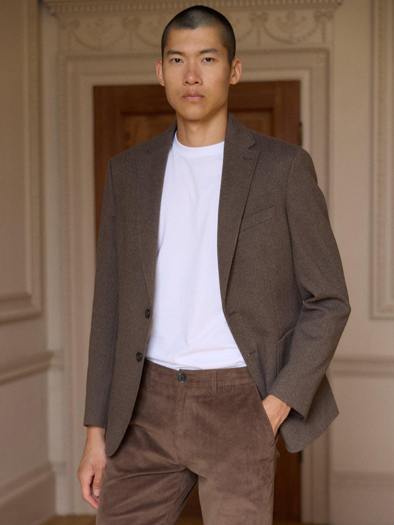Image 1 of 7 of Threadbare Mens Tailored Fit Faux Wool Patch Pocket Blazer - Brown