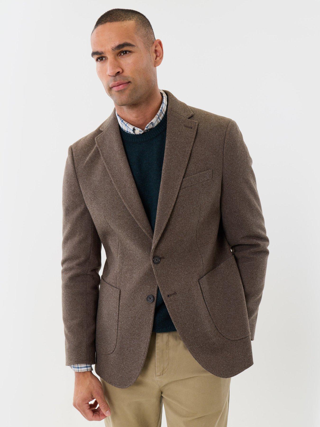 Image 2 of 7 of Threadbare Mens Tailored Fit Faux Wool Patch Pocket Blazer - Brown