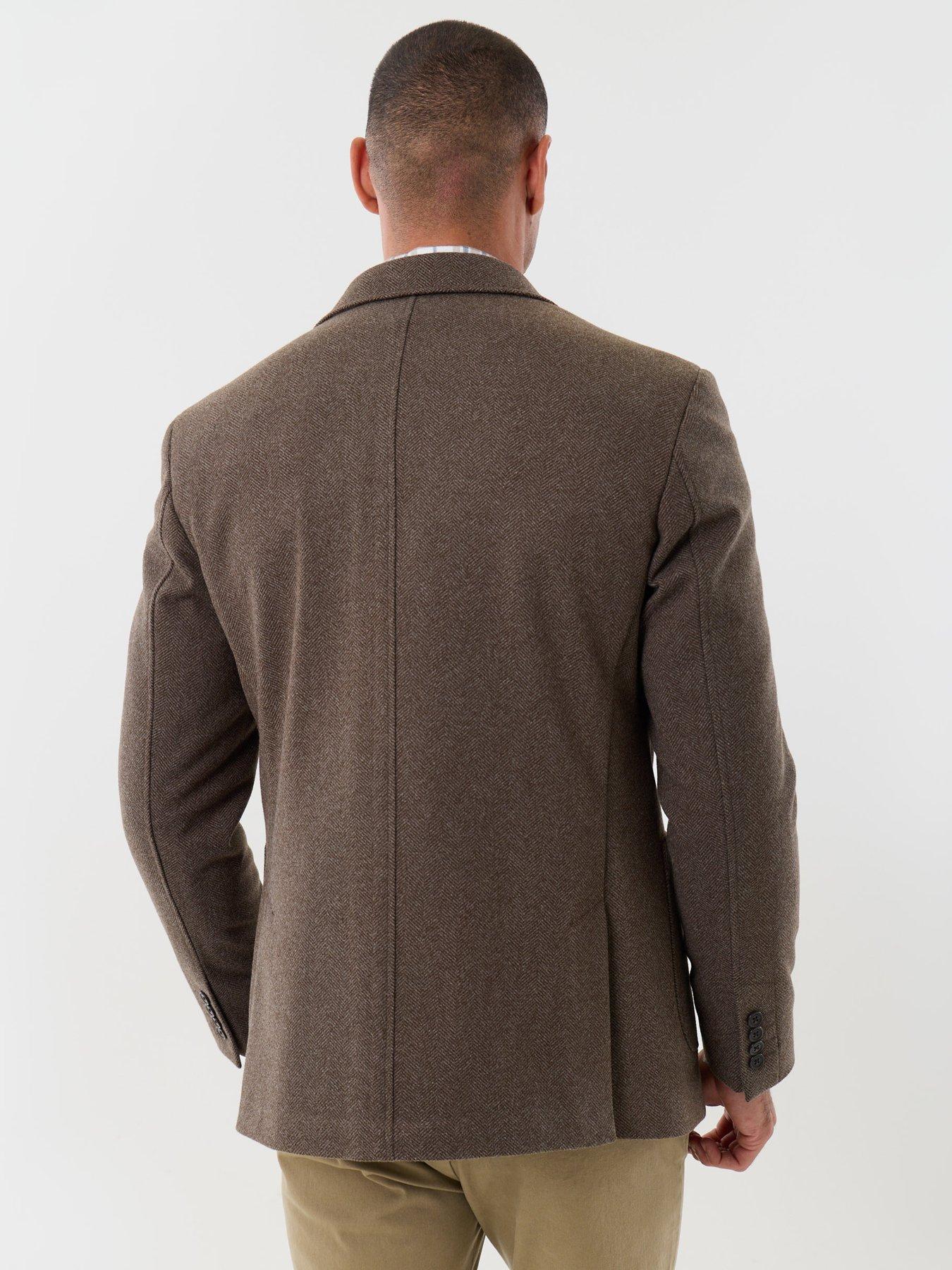 Image 4 of 7 of Threadbare Mens Tailored Fit Faux Wool Patch Pocket Blazer - Brown