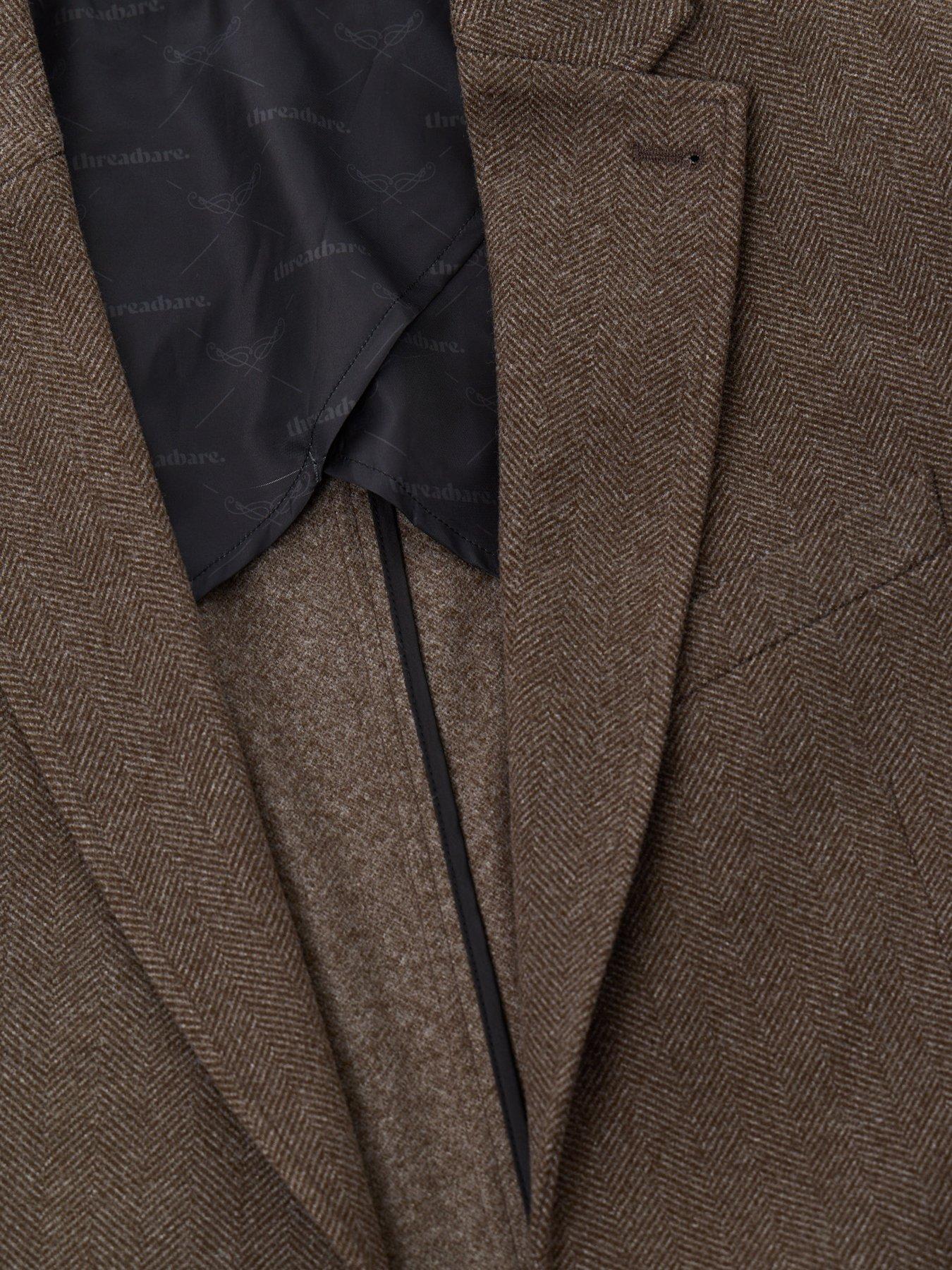 Image 7 of 7 of Threadbare Mens Tailored Fit Faux Wool Patch Pocket Blazer - Brown