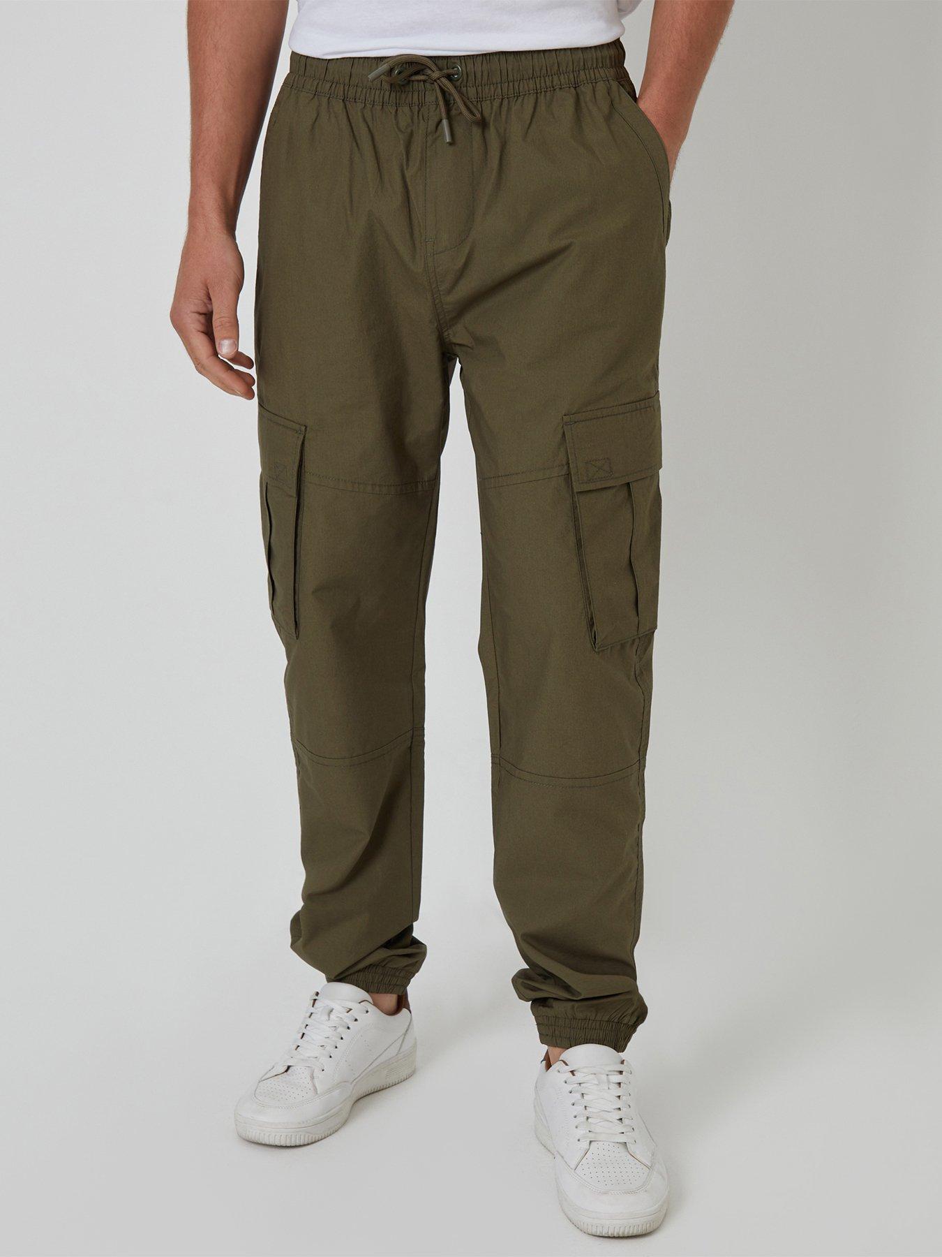 Image 1 of 4 of Threadbare Mens Regular Fit Drawcord Waist Cargo Trousers - Green