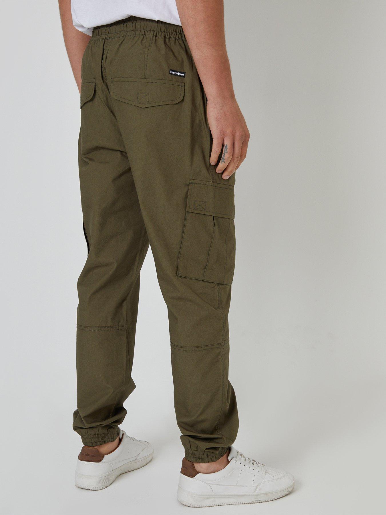 Image 2 of 4 of Threadbare Mens Regular Fit Drawcord Waist Cargo Trousers - Green