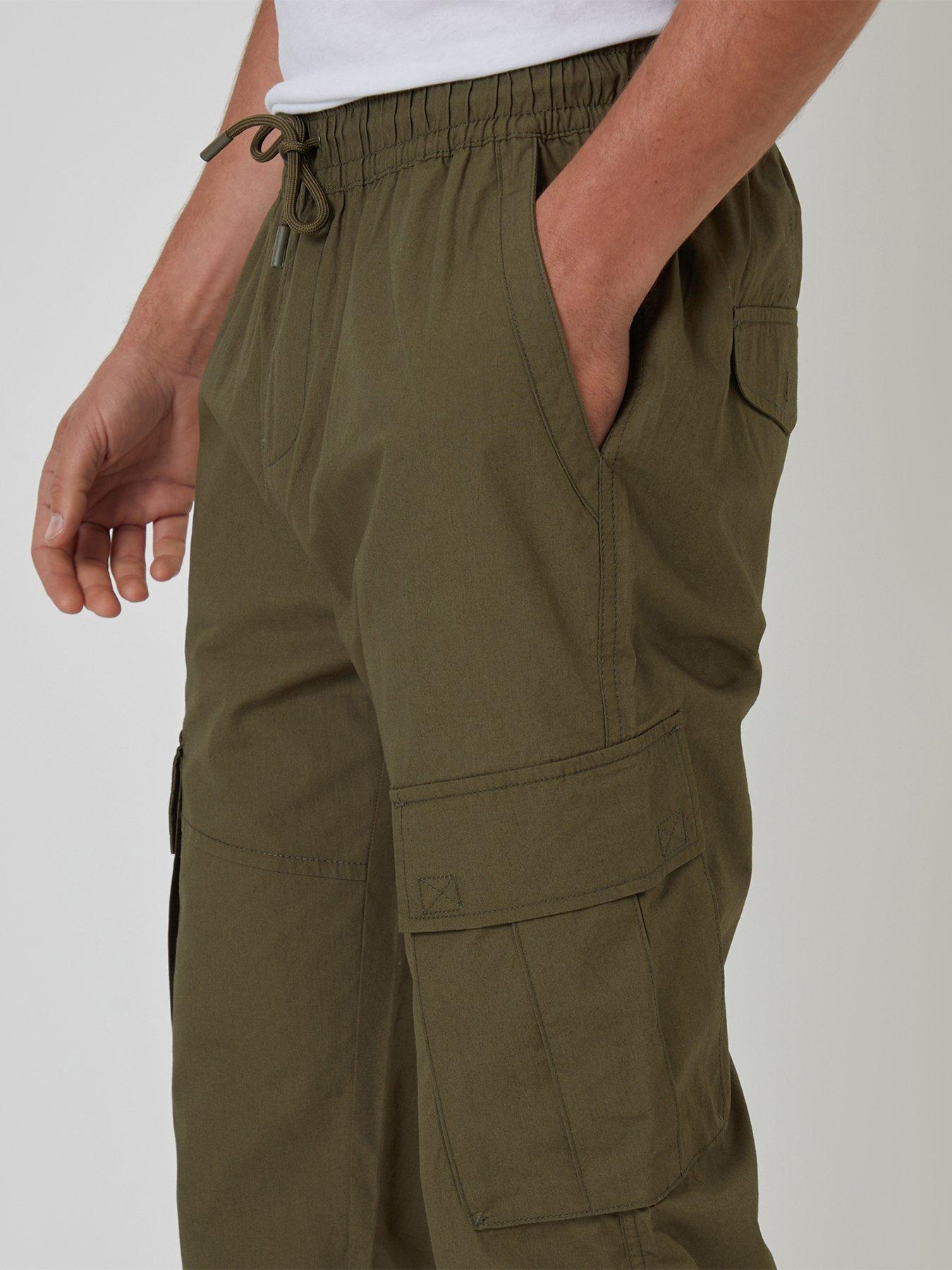 Image 4 of 4 of Threadbare Mens Regular Fit Drawcord Waist Cargo Trousers - Green